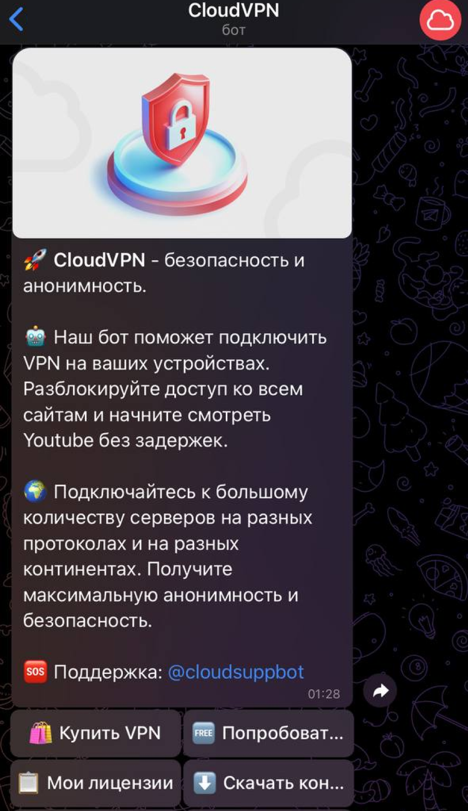 CloudVPN в Телеграм — скриншот 2