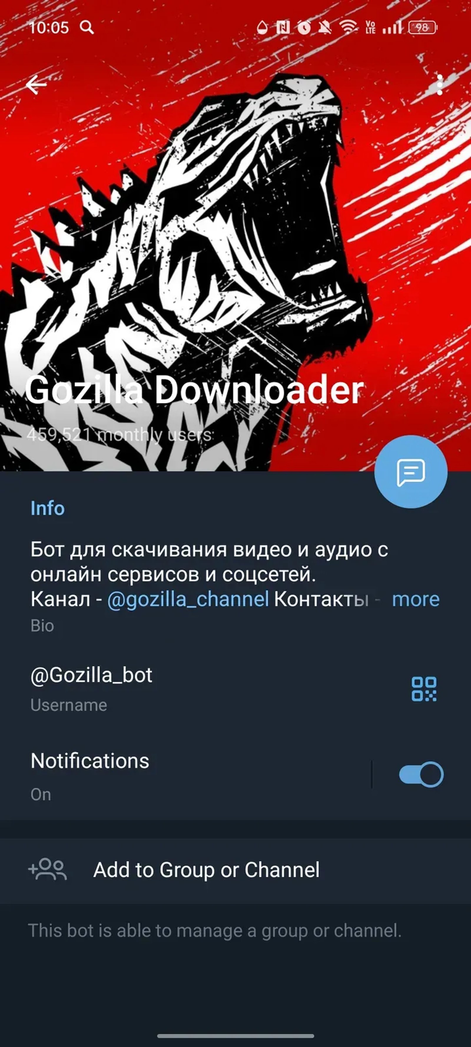 Gozilla Downloader в Телеграм — скриншот 4