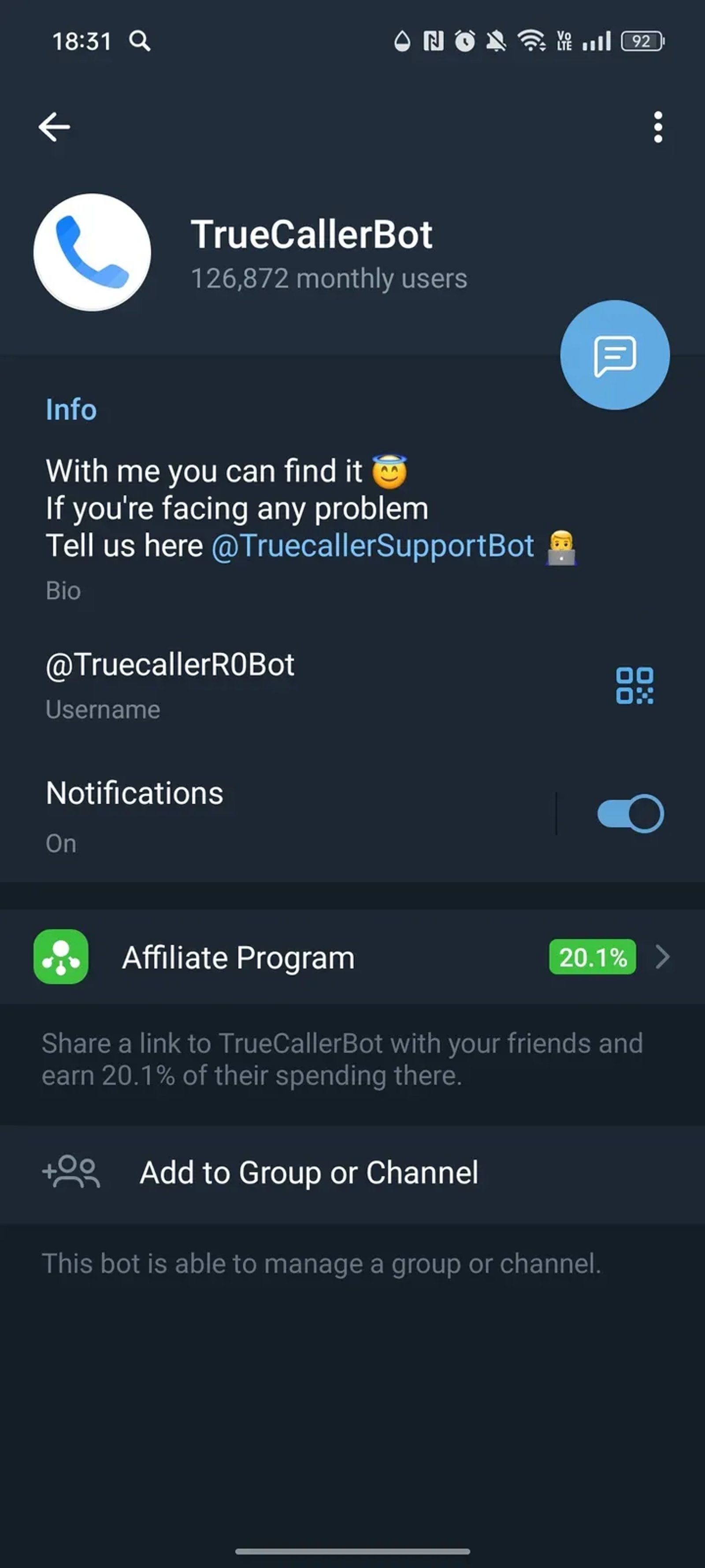 TrueCallerBot в Телеграм — скриншот 3