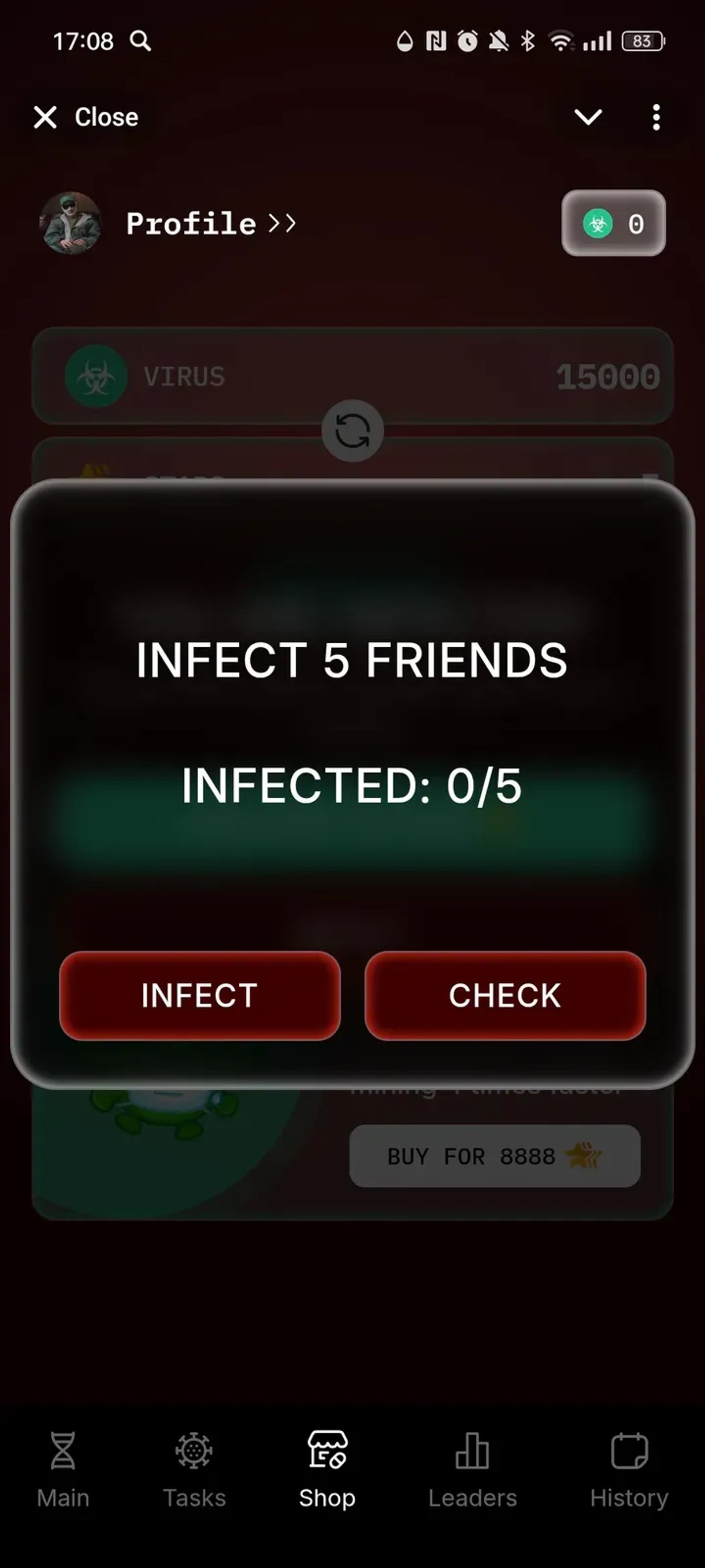 VIRUS GAME BOT в Телеграм — скриншот 4