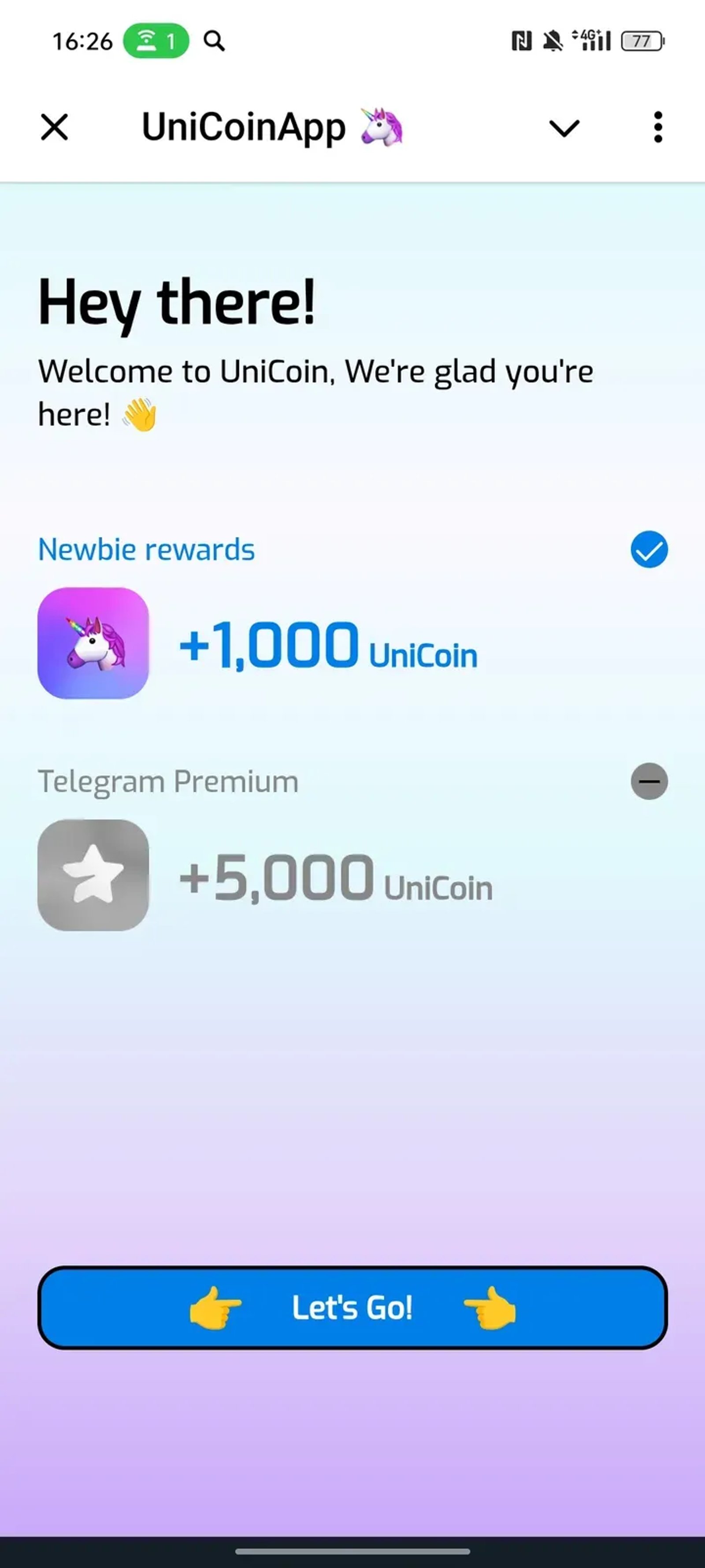 UniCoinApp 🦄 в Телеграм — скриншот 1