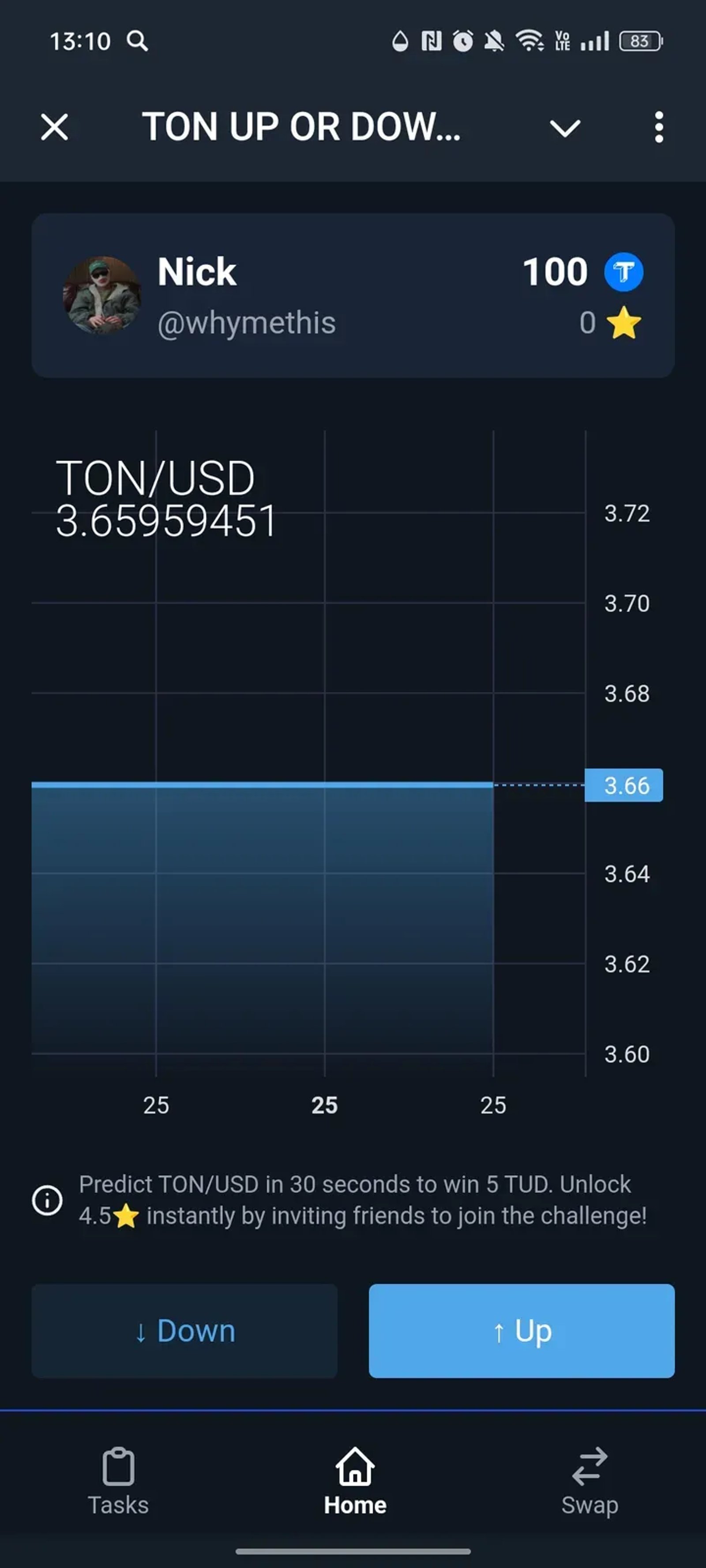 TON UP OR DOWN BOT в Телеграм — скриншот 1
