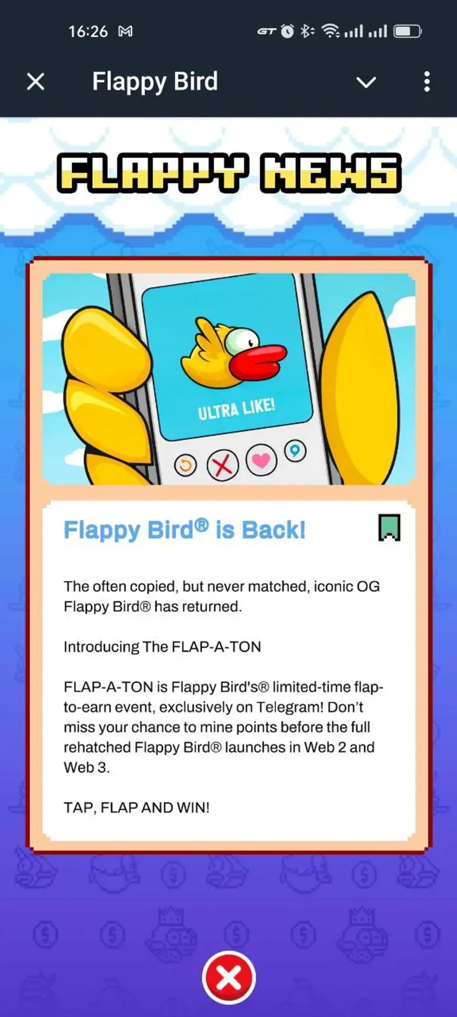 Flappy Bird в Телеграм — скриншот 2