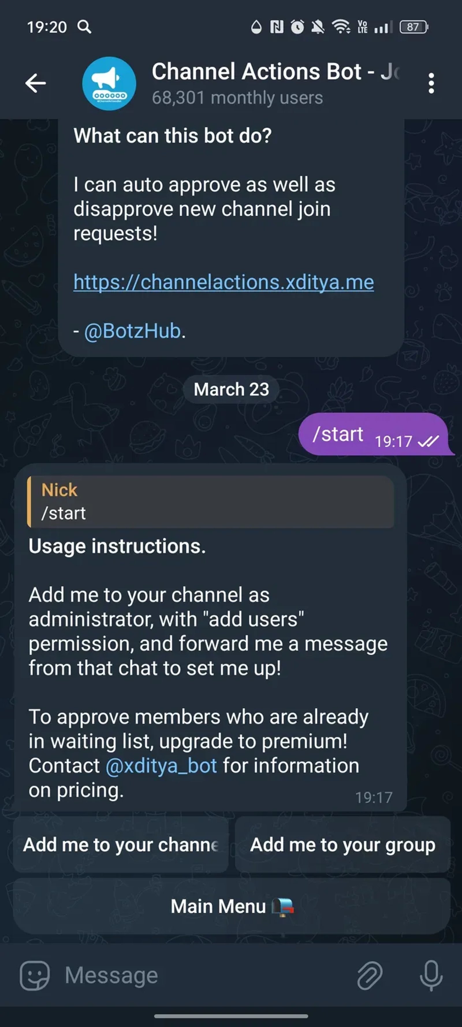 Channel Actions Bot - Join Approver (Auto Approve Join Requests) в Телеграм — скриншот 3