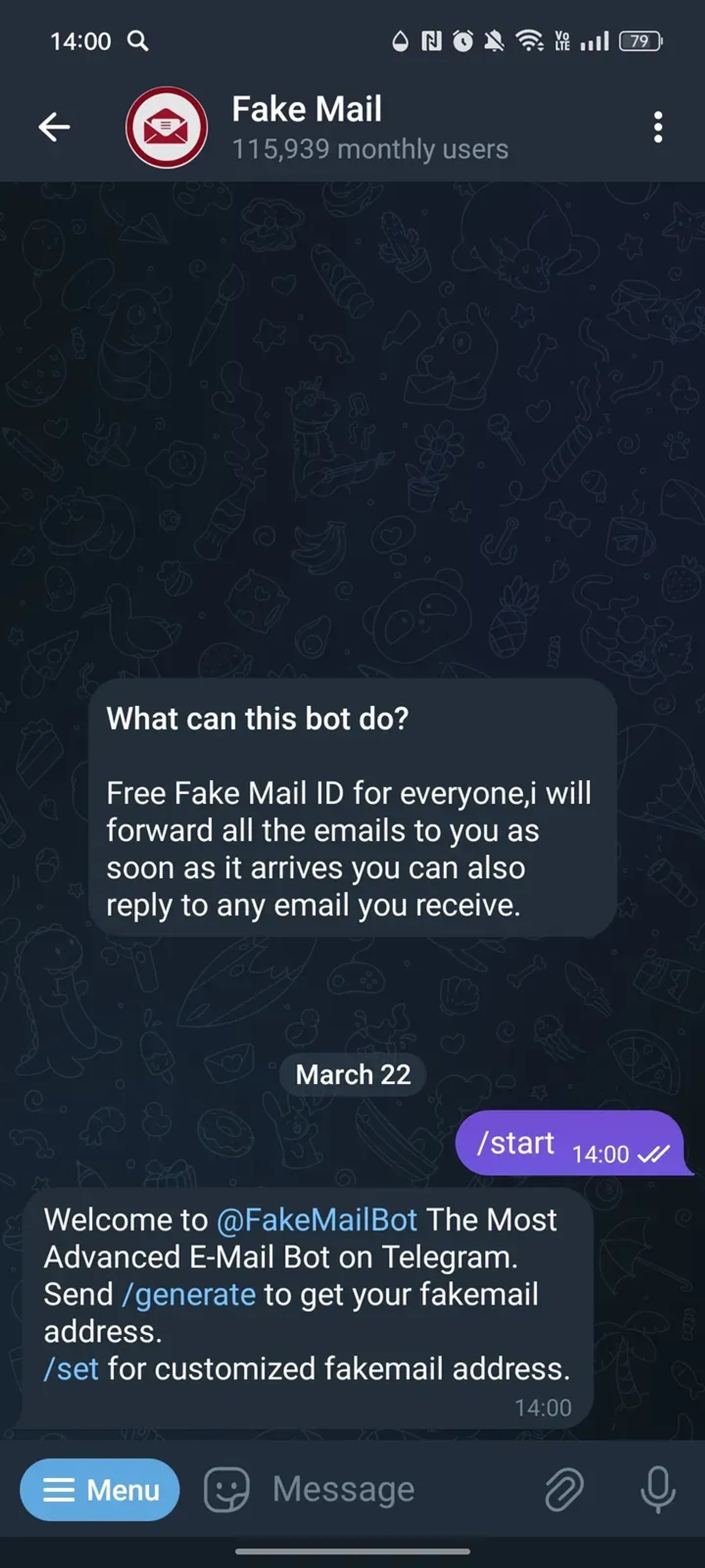 Fake Mail в Телеграм — скриншот 1
