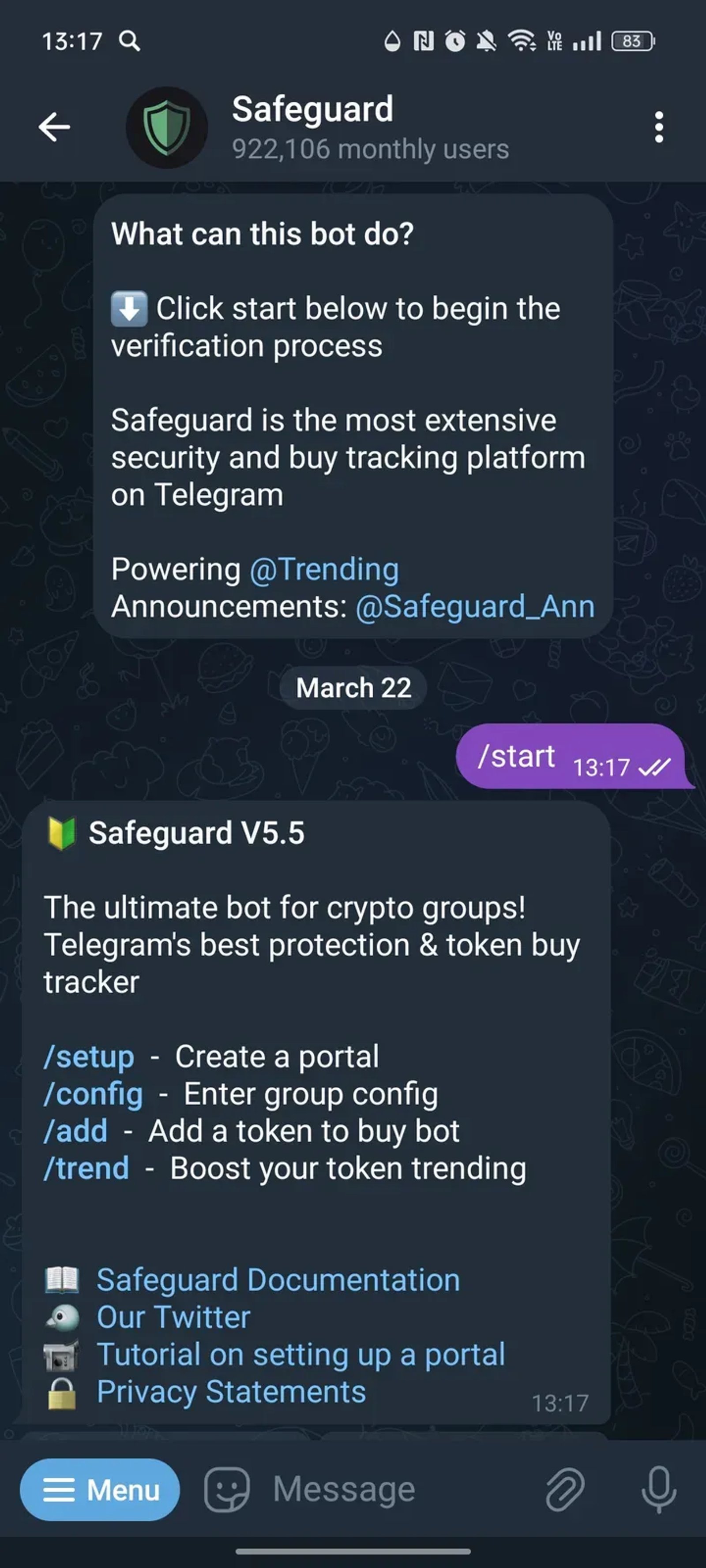 Safeguard в Телеграм — скриншот 1