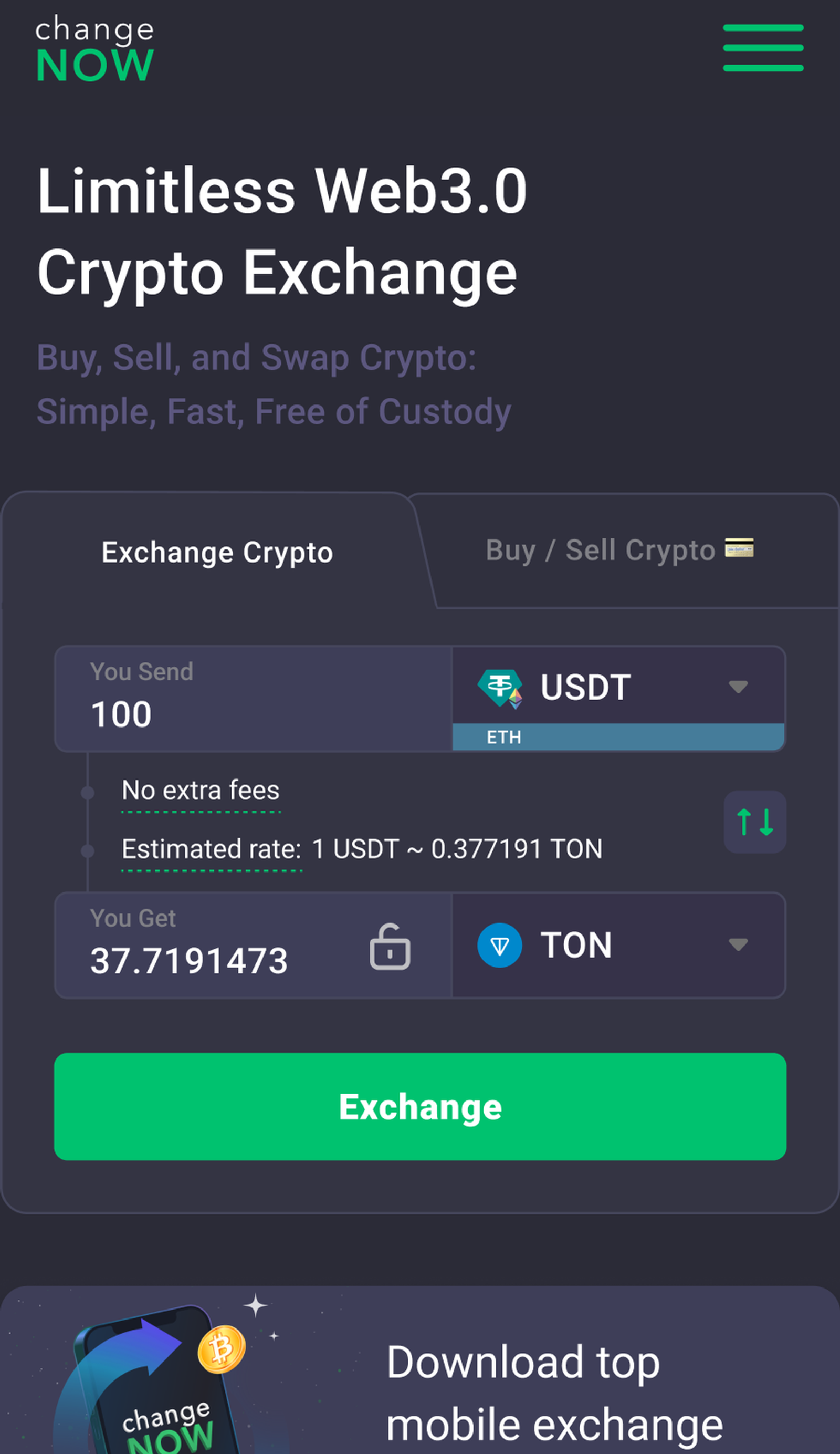 ChangeNOW в Телеграм — скриншот 3