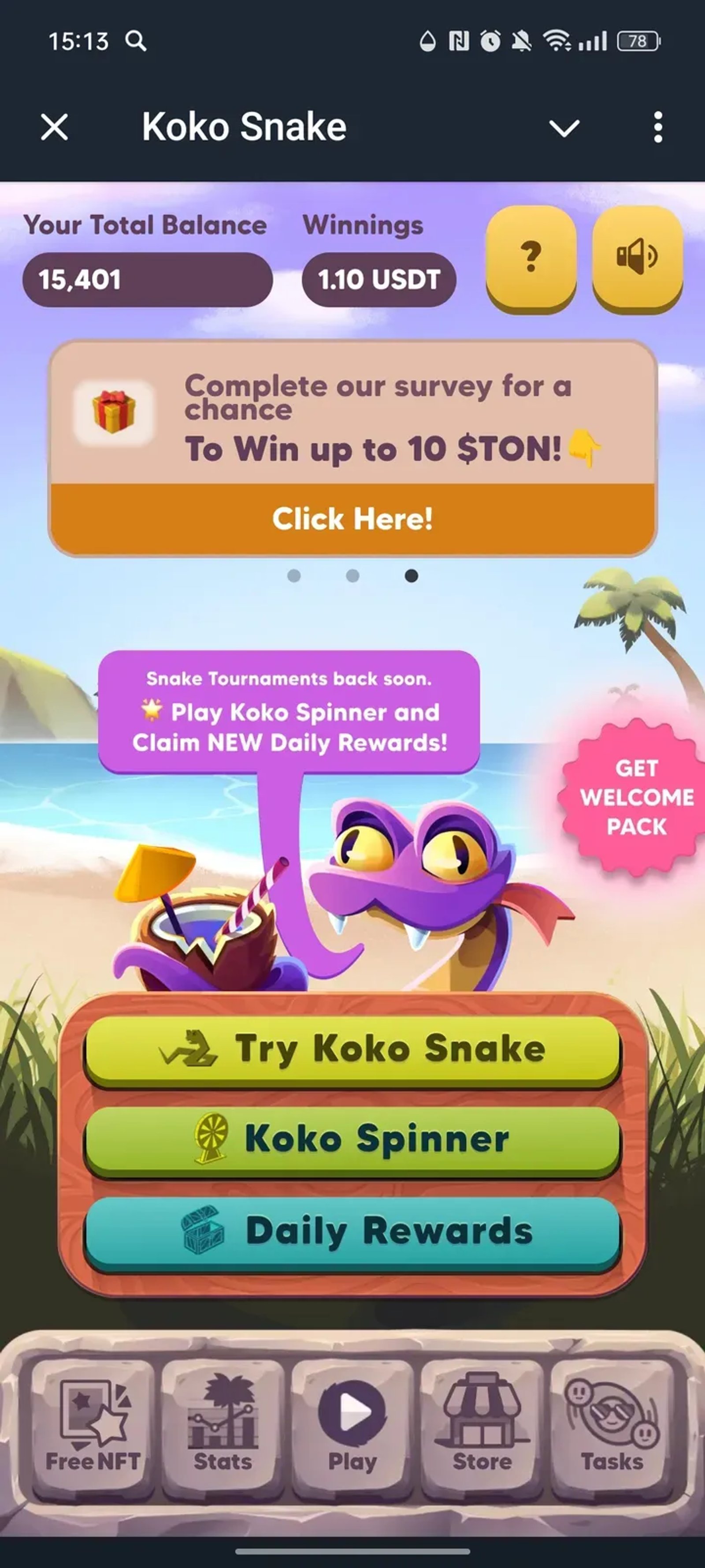 Koko Snake в Телеграм — скриншот 1