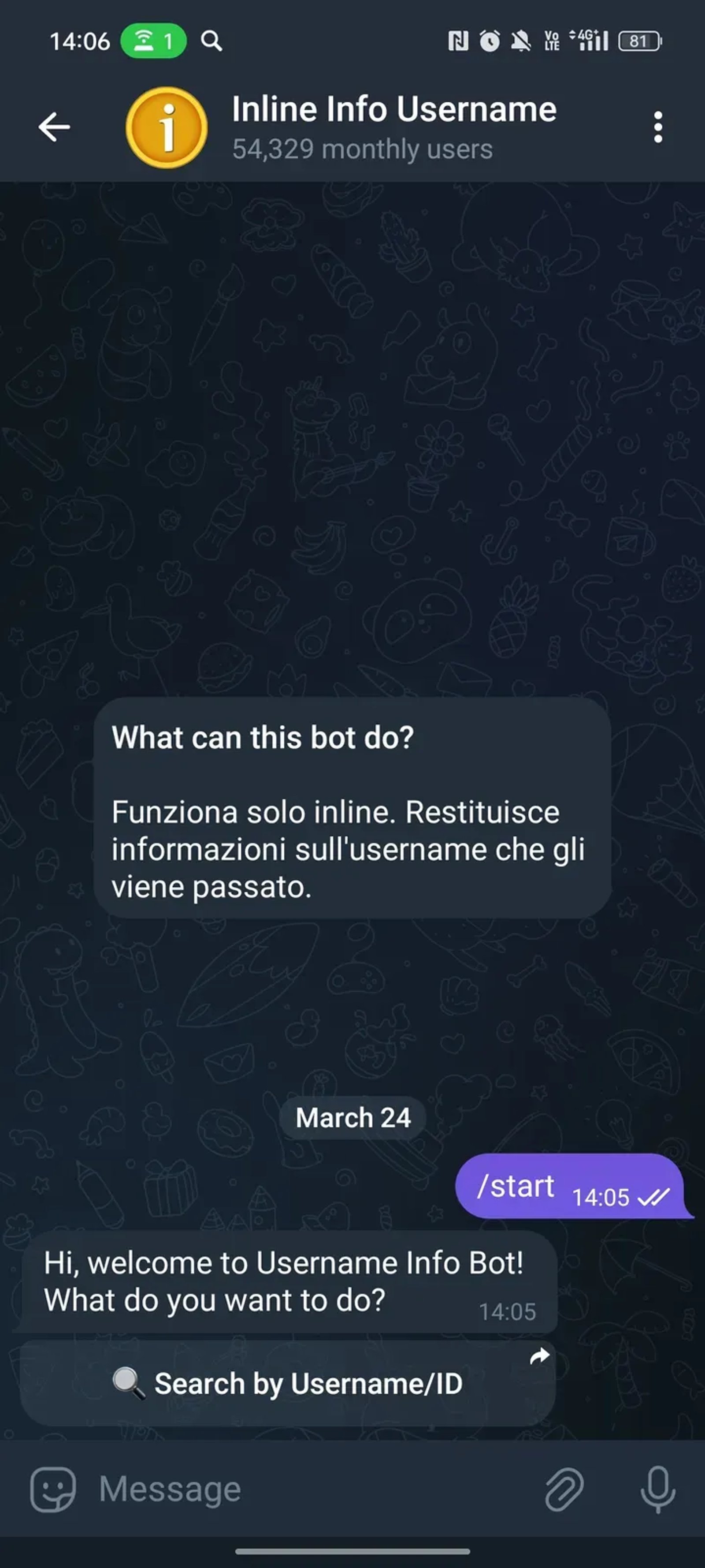 Inline Info Username в Телеграм — скриншот 2