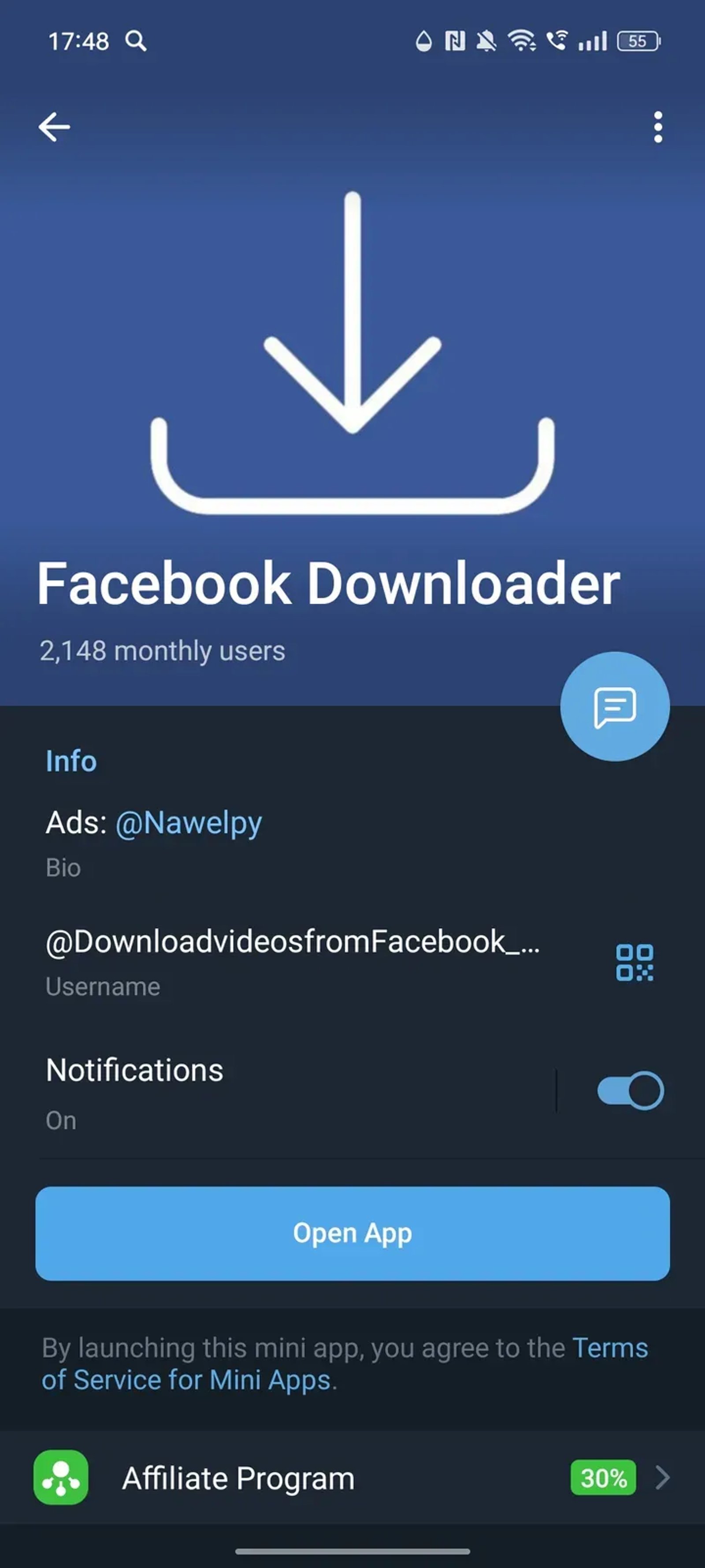 Facebook Downloader в Телеграм — скриншот 4