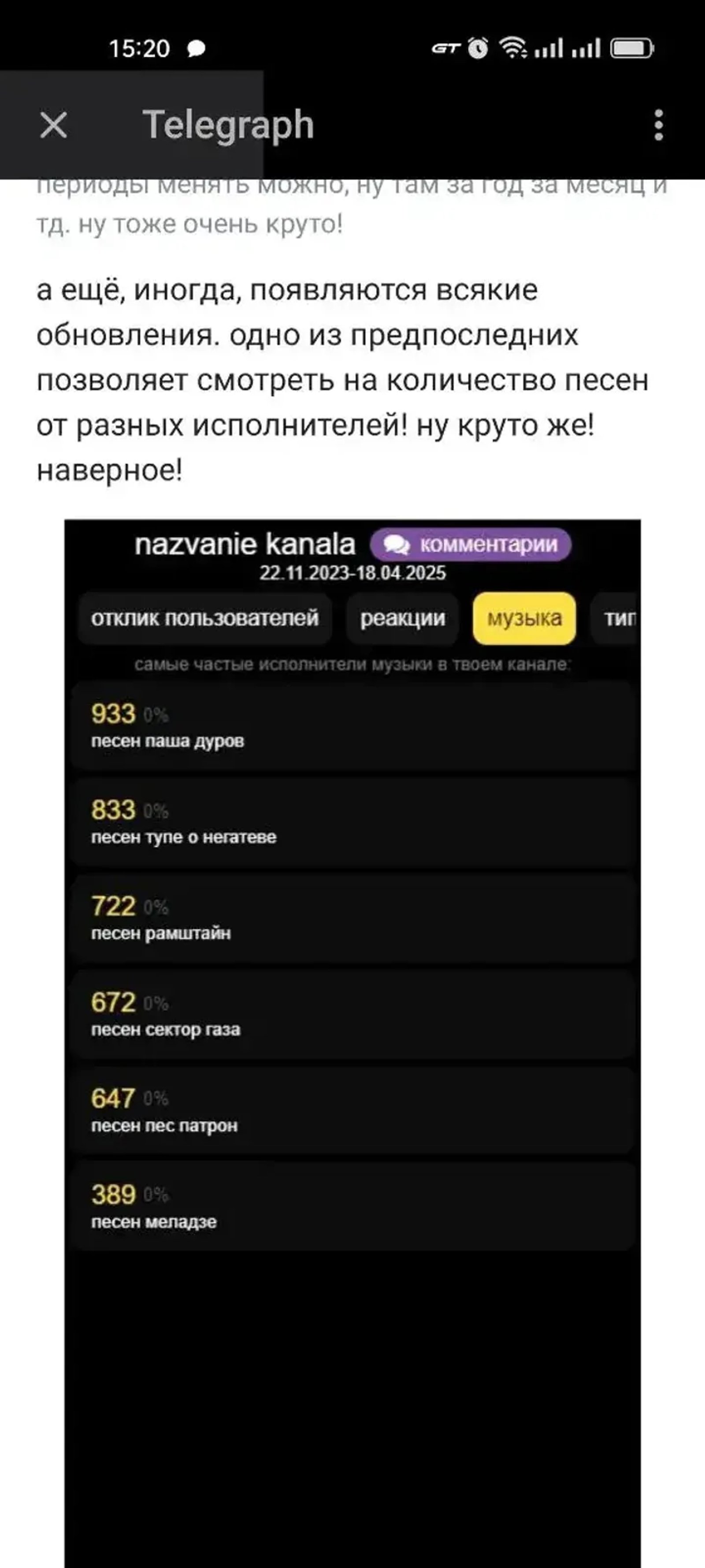 statistics в Телеграм — скриншот 5