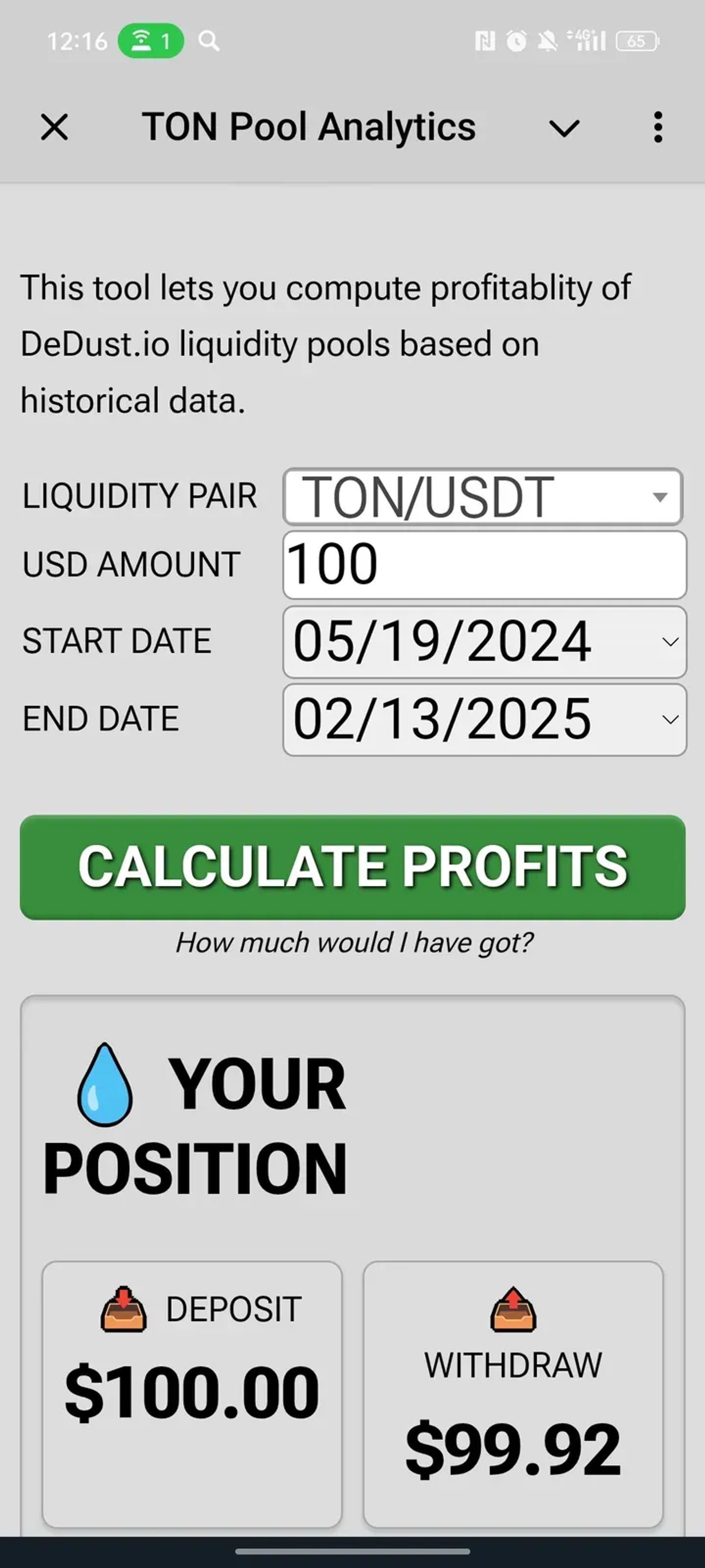 TON Pool Analytics в Телеграм — скриншот 1