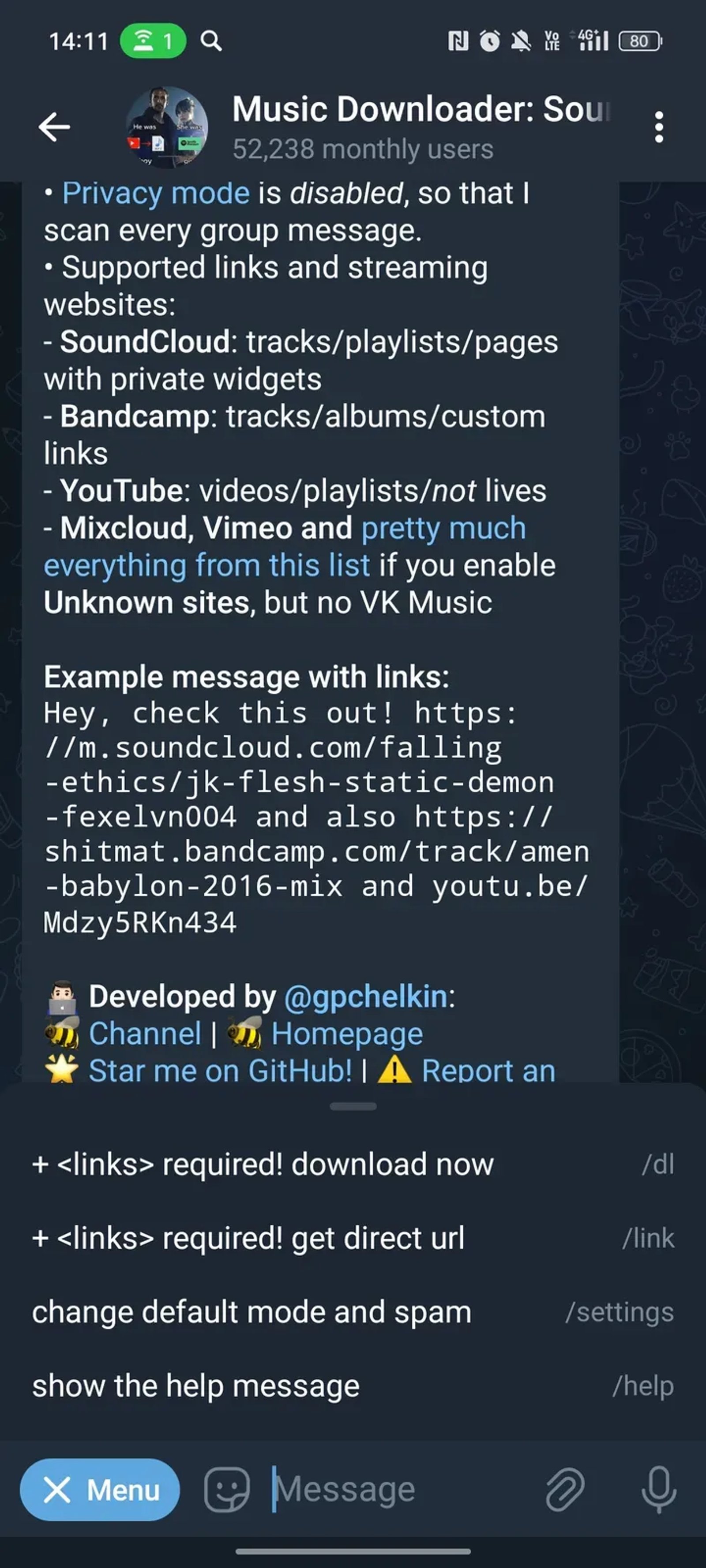 Music Downloader: SoundCloud, Bandcamp, YouTube Audio Download в Телеграм — скриншот 3