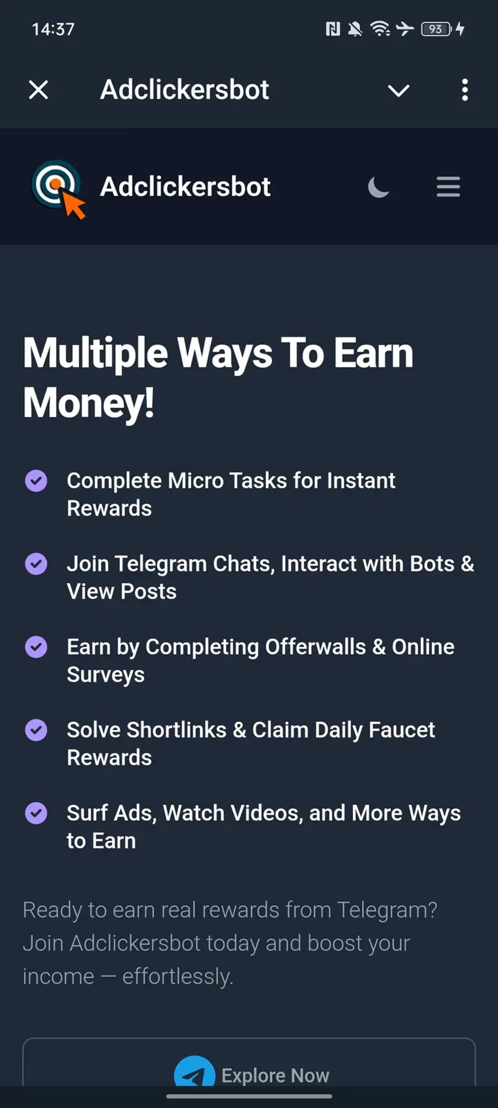 Adclickersbot в Телеграм — скриншот 2