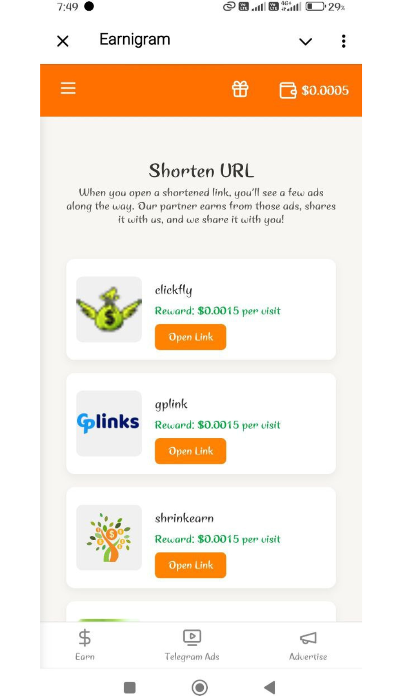 Earnigram в Телеграм — скриншот 3