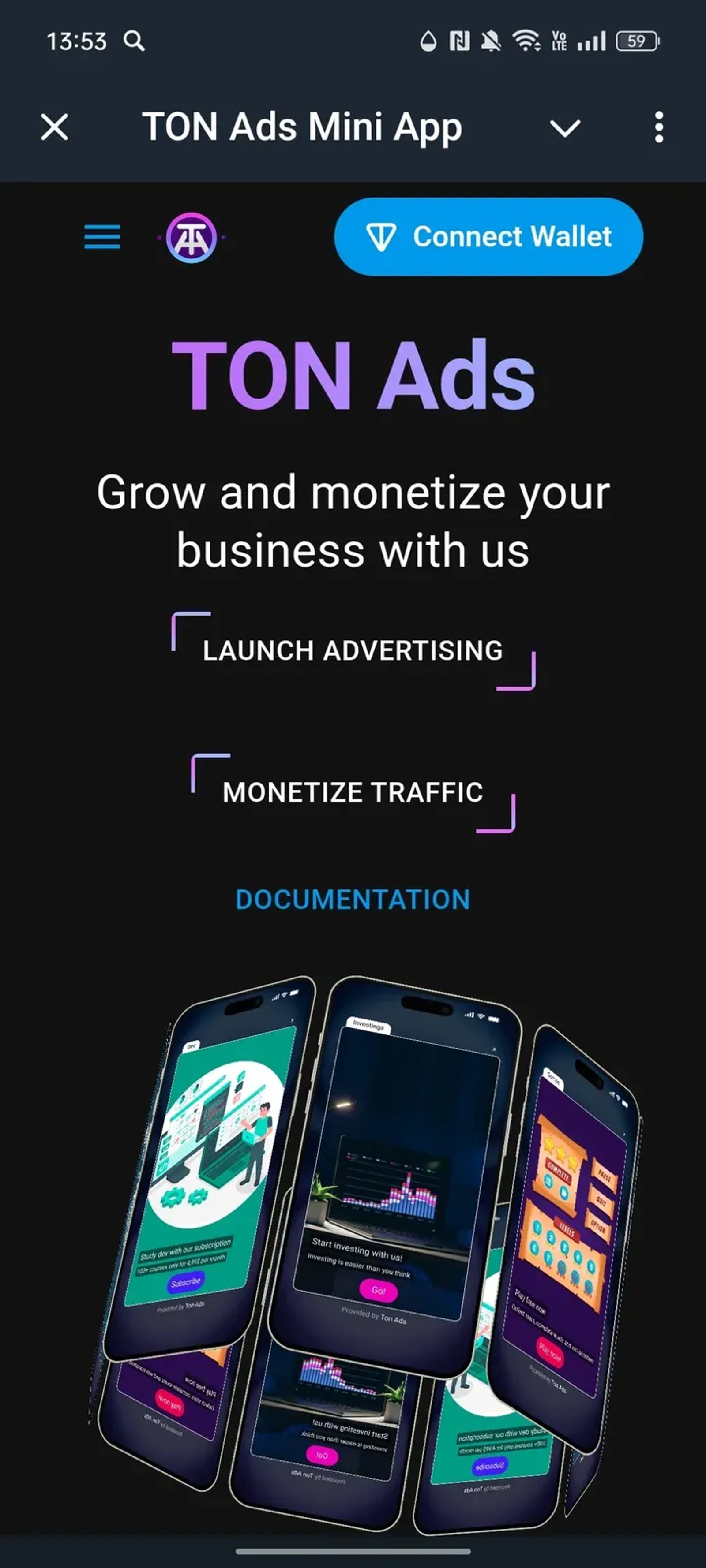 TON Ads Mini App в Телеграм — скриншот 1