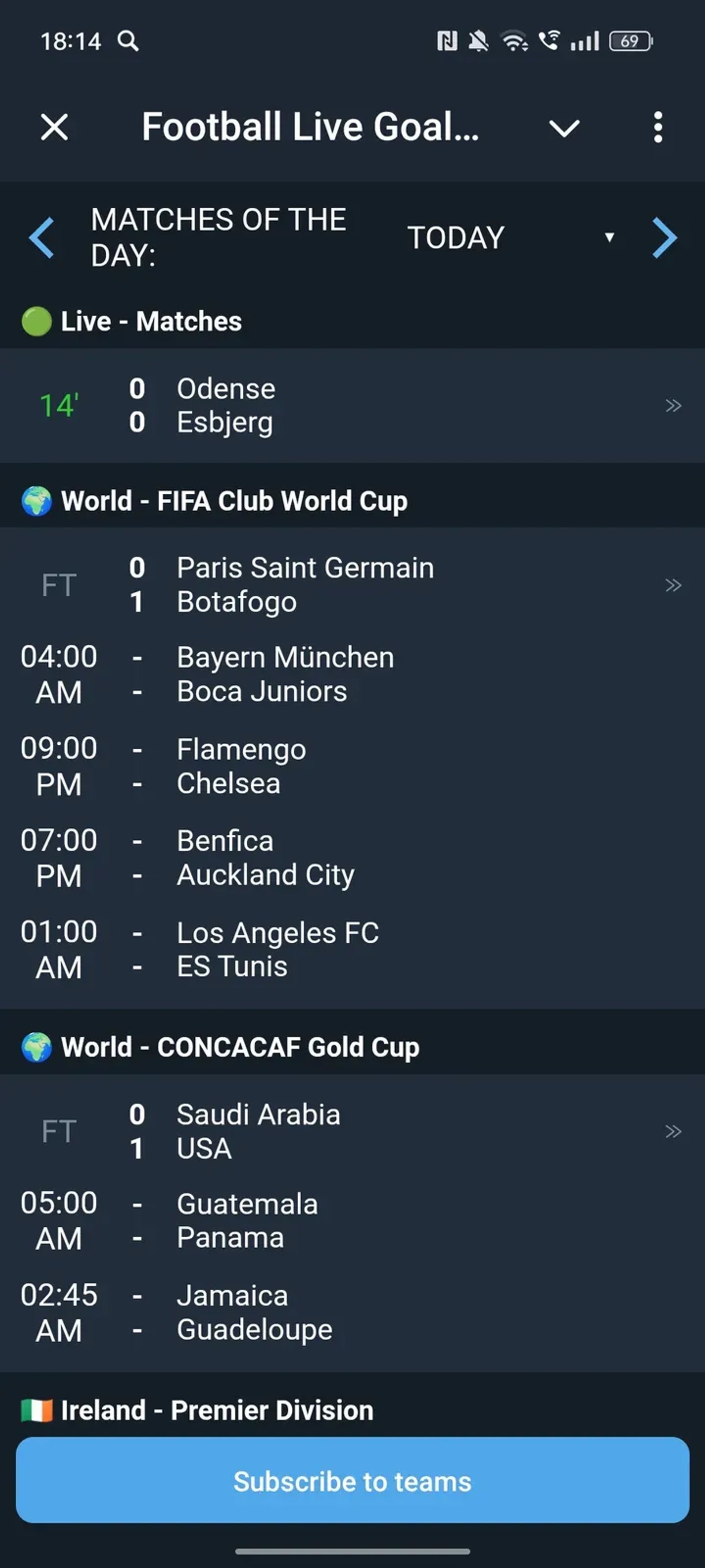 Football Live Goals Bot в Телеграм — скриншот 1