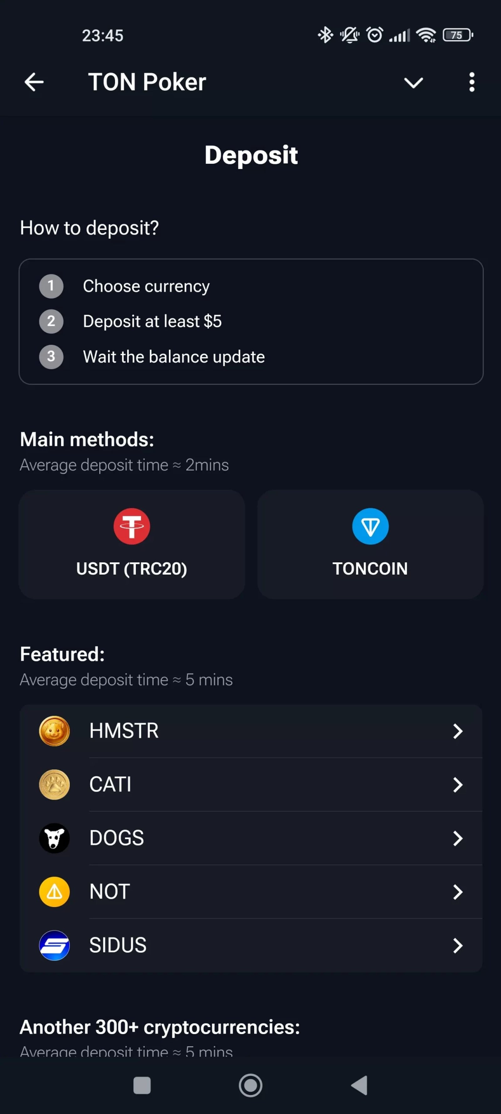 TON Poker Депозит