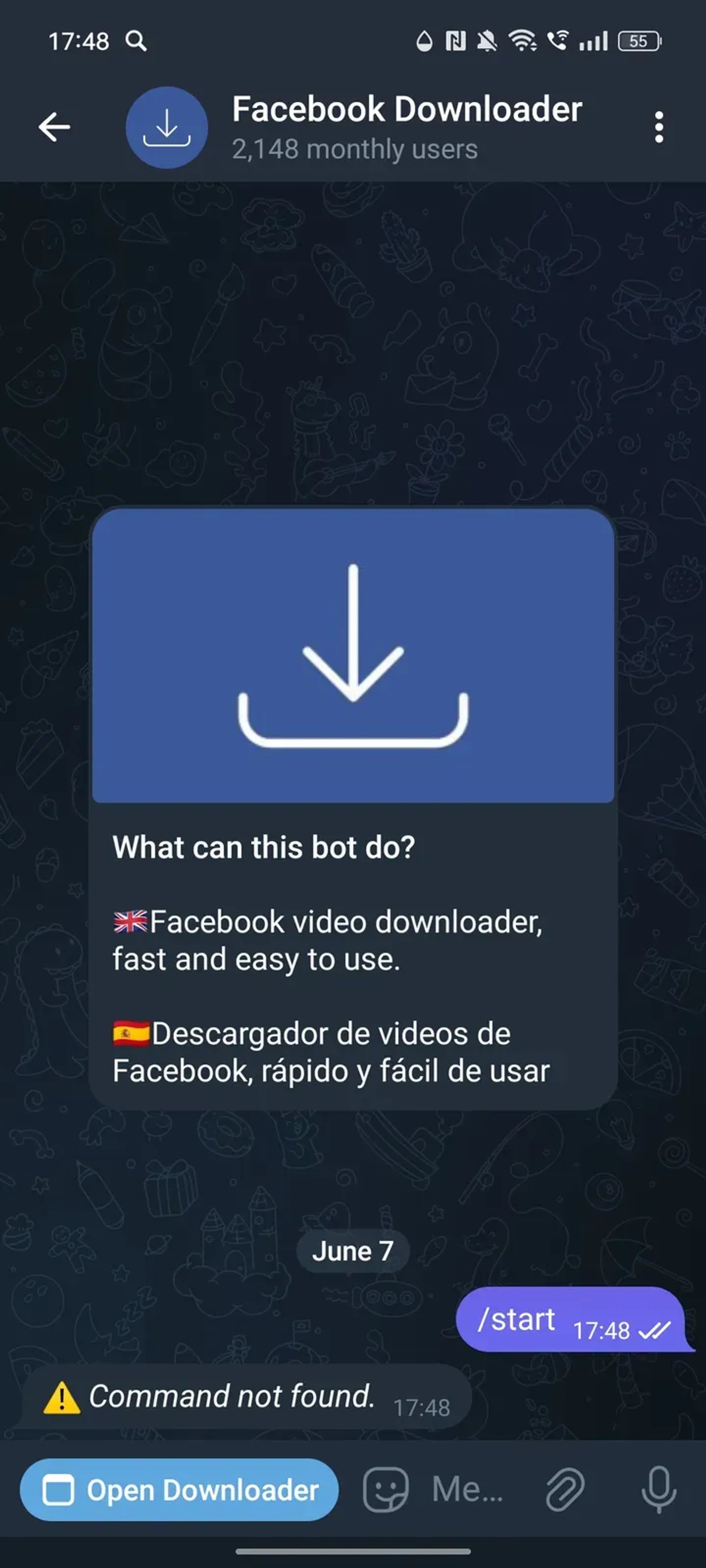 Facebook Downloader в Телеграм — скриншот 3