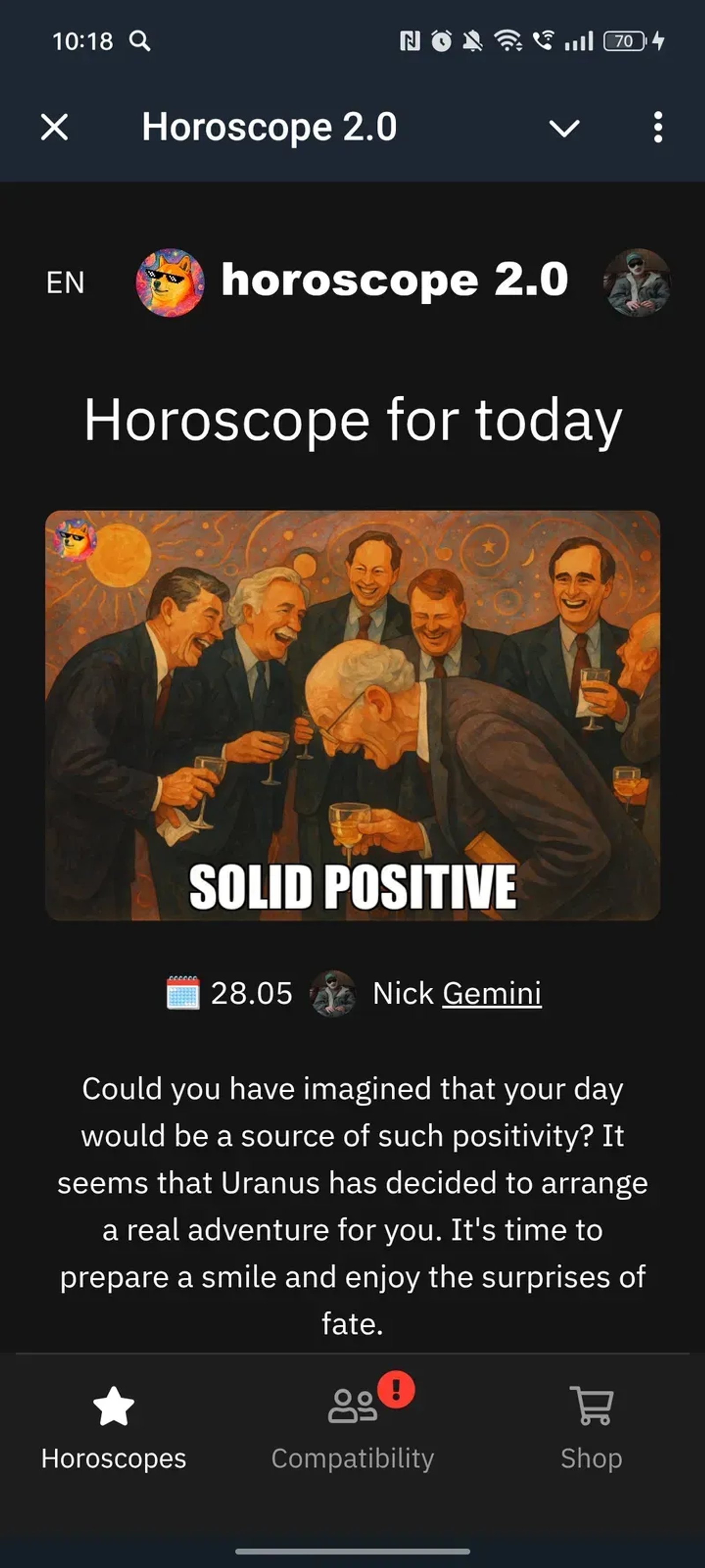 Horoscope 2.0 в Телеграм — скриншот 2
