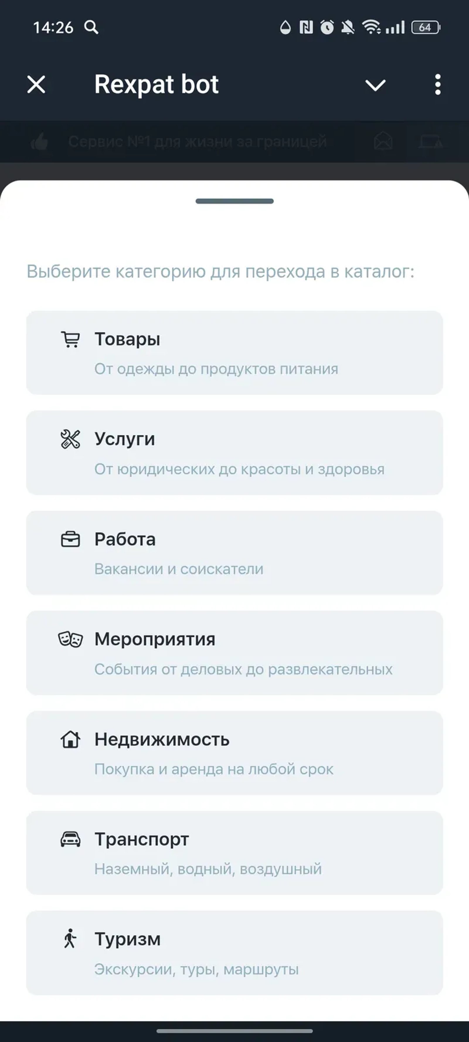 Rexpat bot в Телеграм — скриншот 2