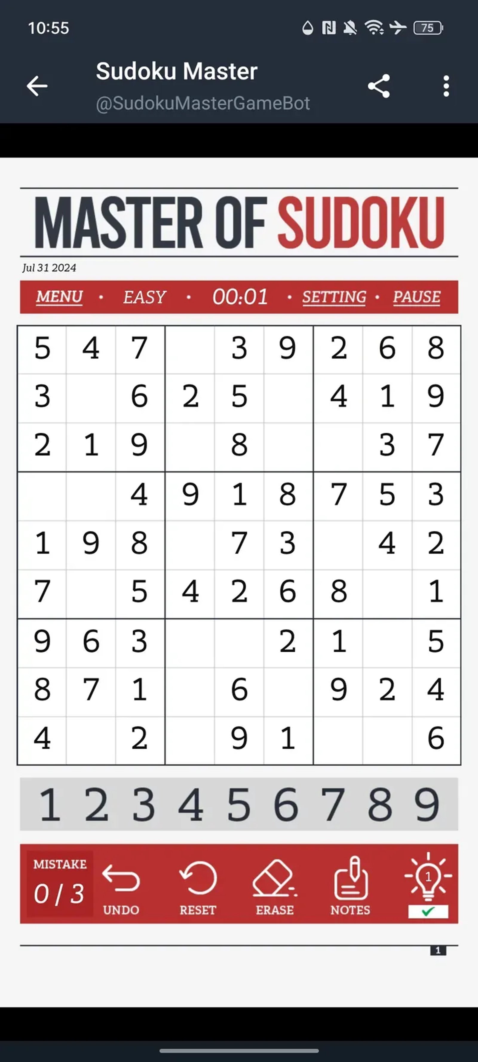 Sudoku Master Game в Телеграм — скриншот 3
