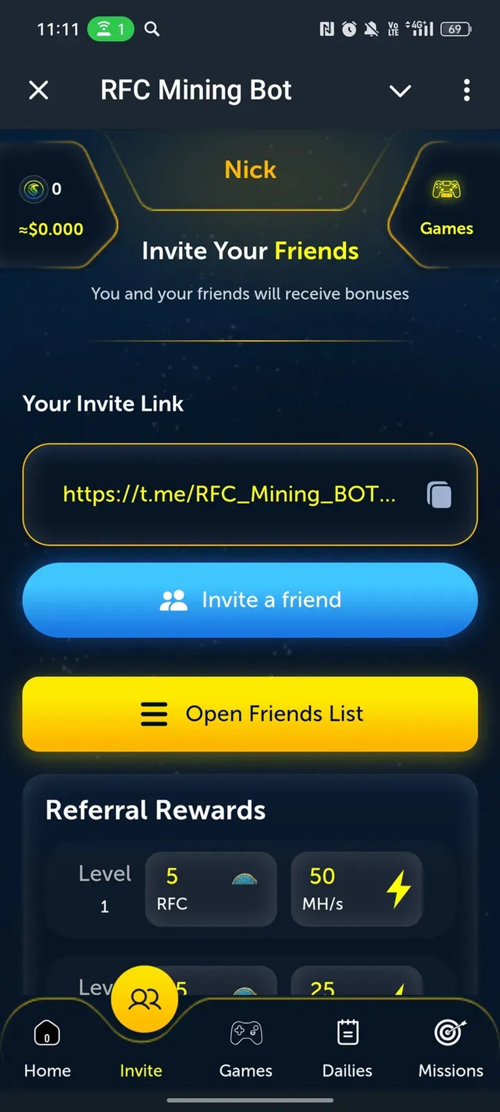 RFC Mining Bot Telegram Screenshot 2