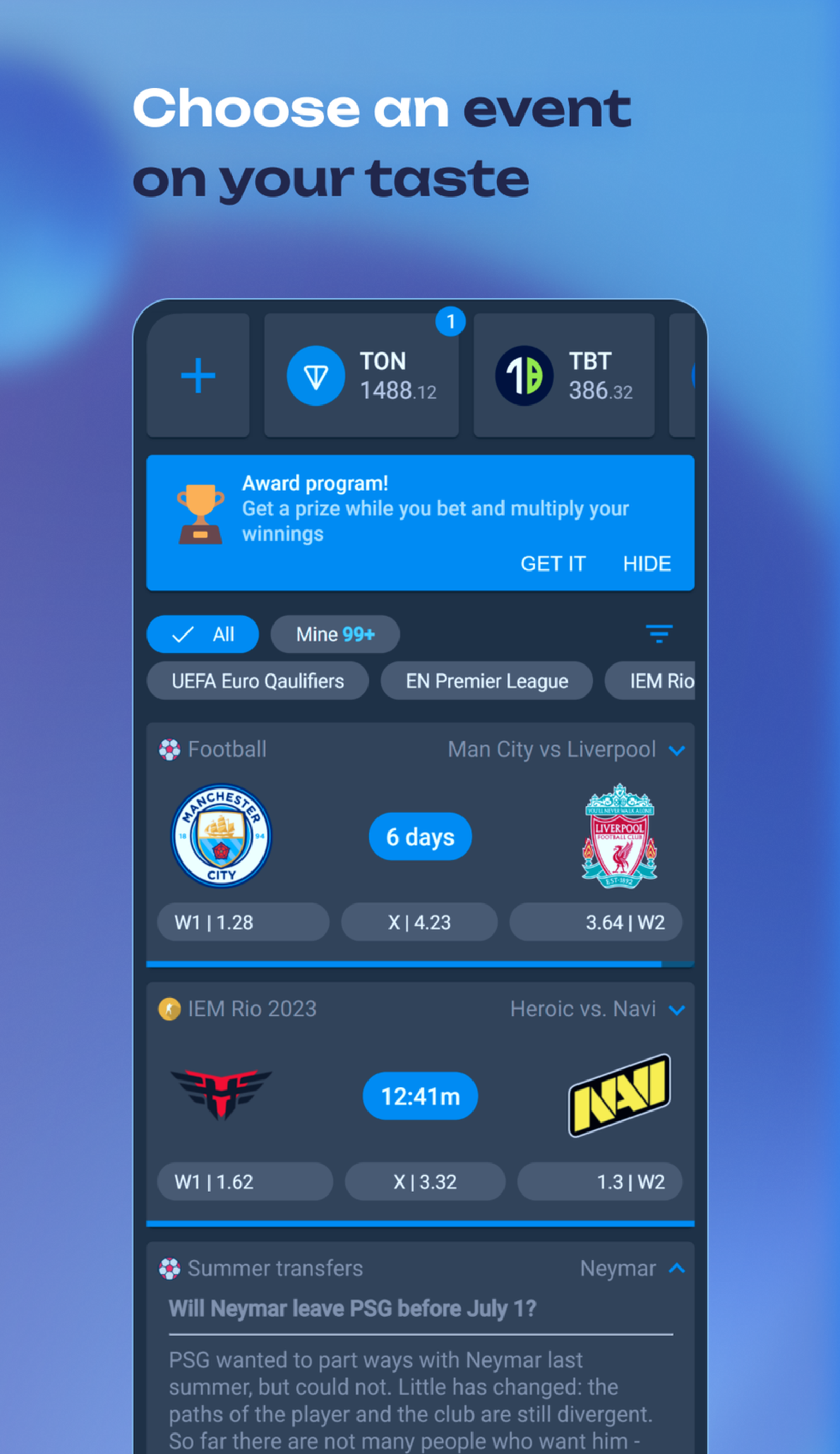 Tonbet App в Телеграм — скриншот 2