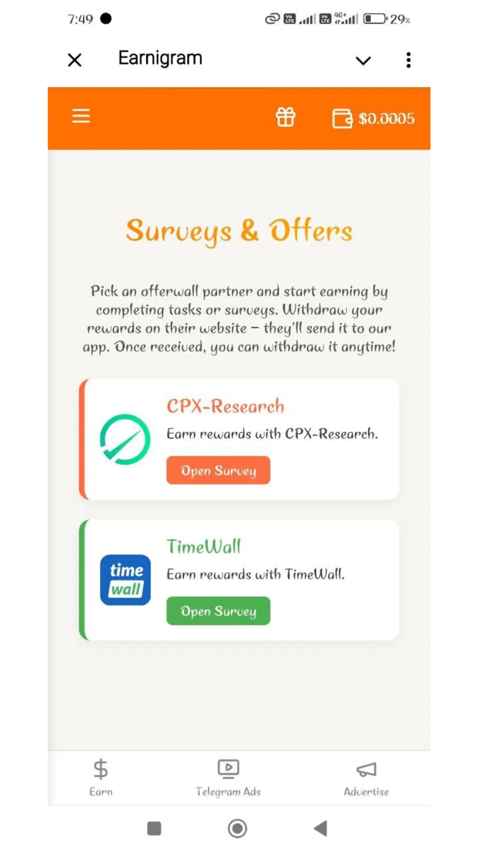 Earnigram Bot Telegram Screenshot 2