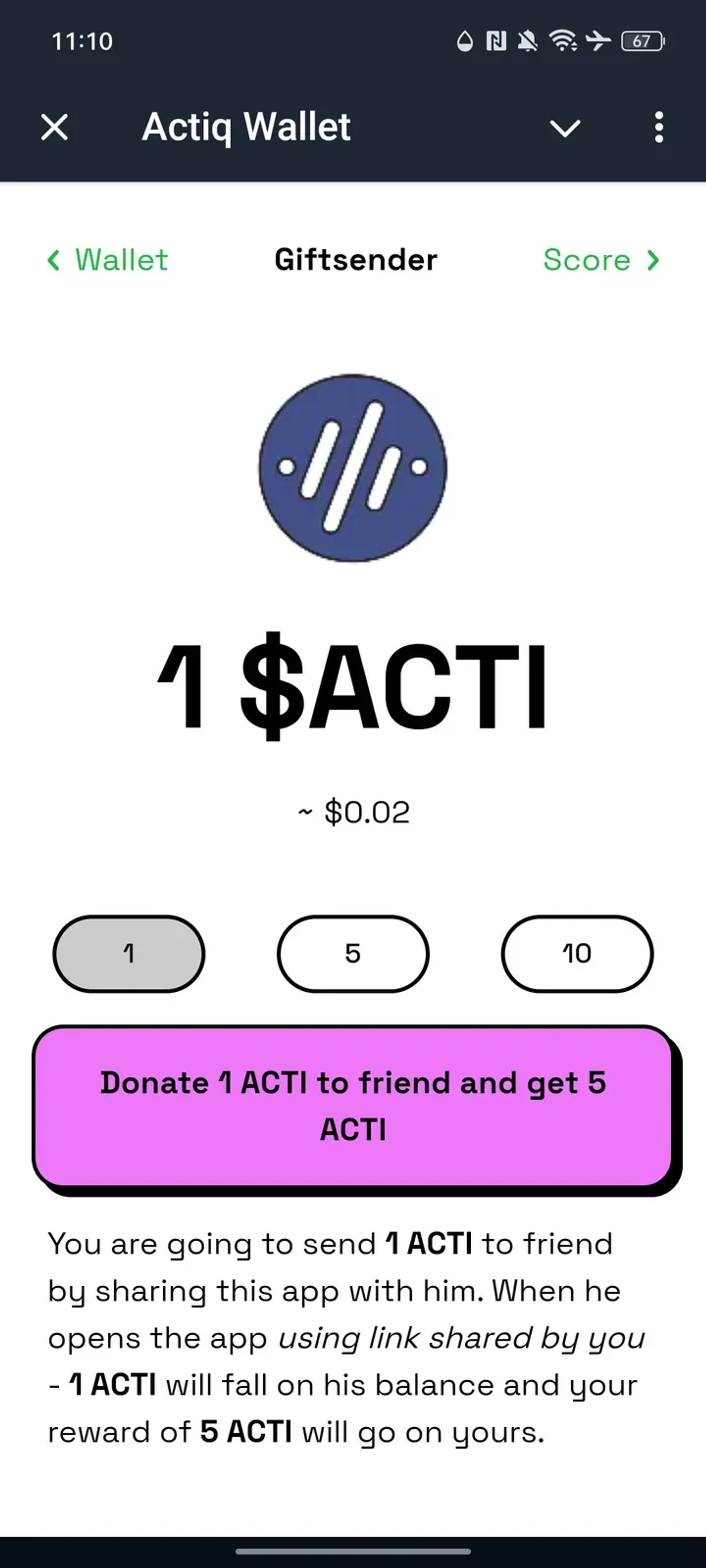 Actiq Wallet в Телеграм — скриншот 2