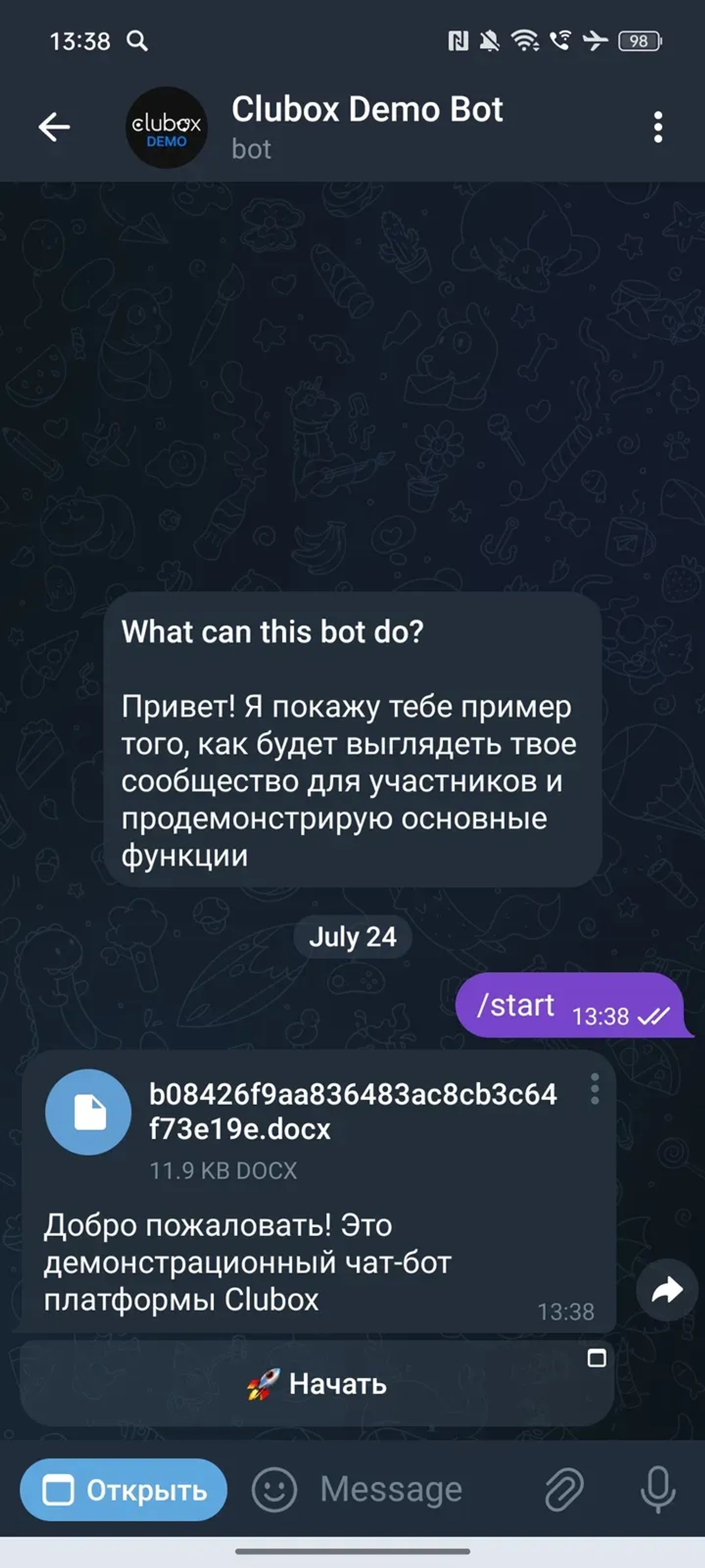 Clubox Demo Bot Telegram Screenshot 2