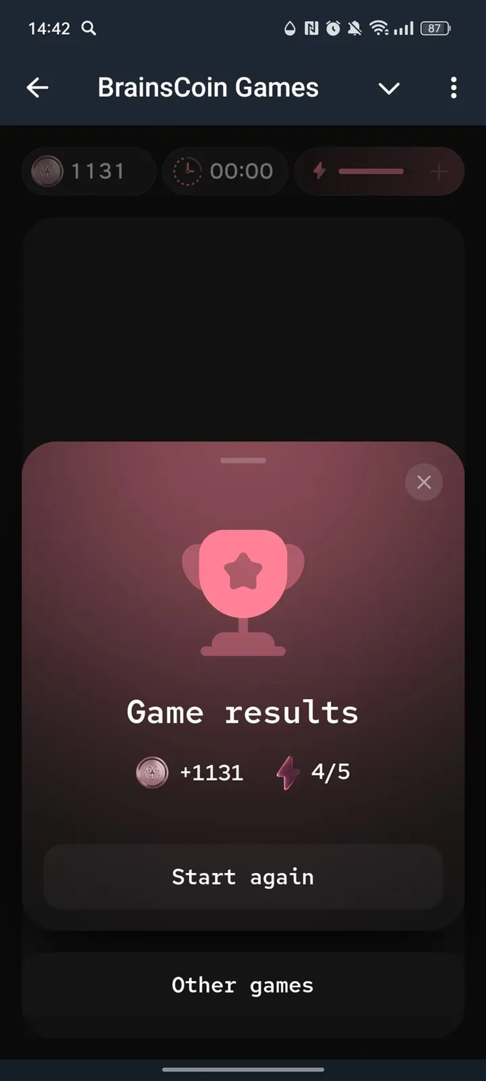 BrainsCoin Games в Телеграм — скриншот 7