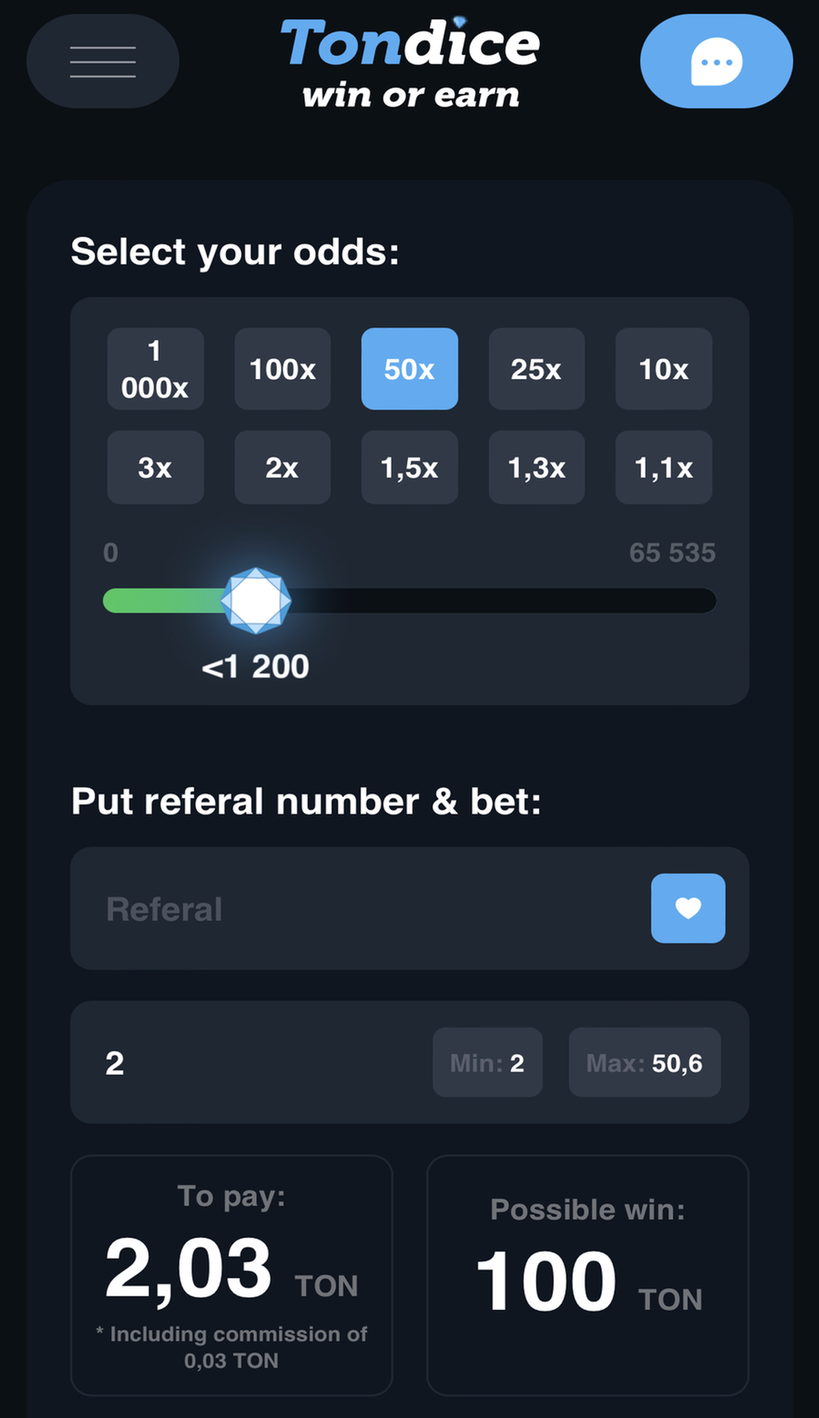 TonDice в Телеграм — скриншот 1