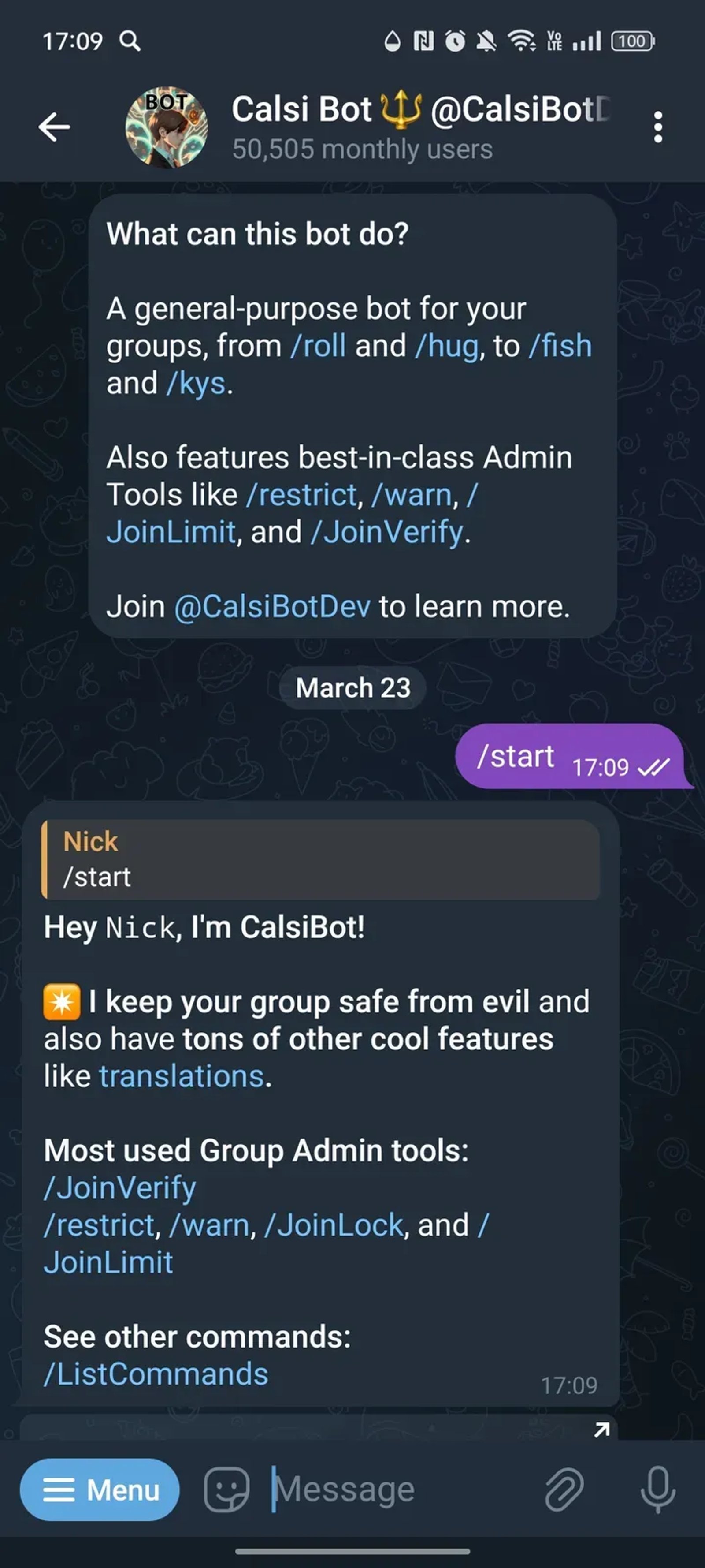 Calsi Bot 🔱 @CalsiBotDev в Телеграм — скриншот 1