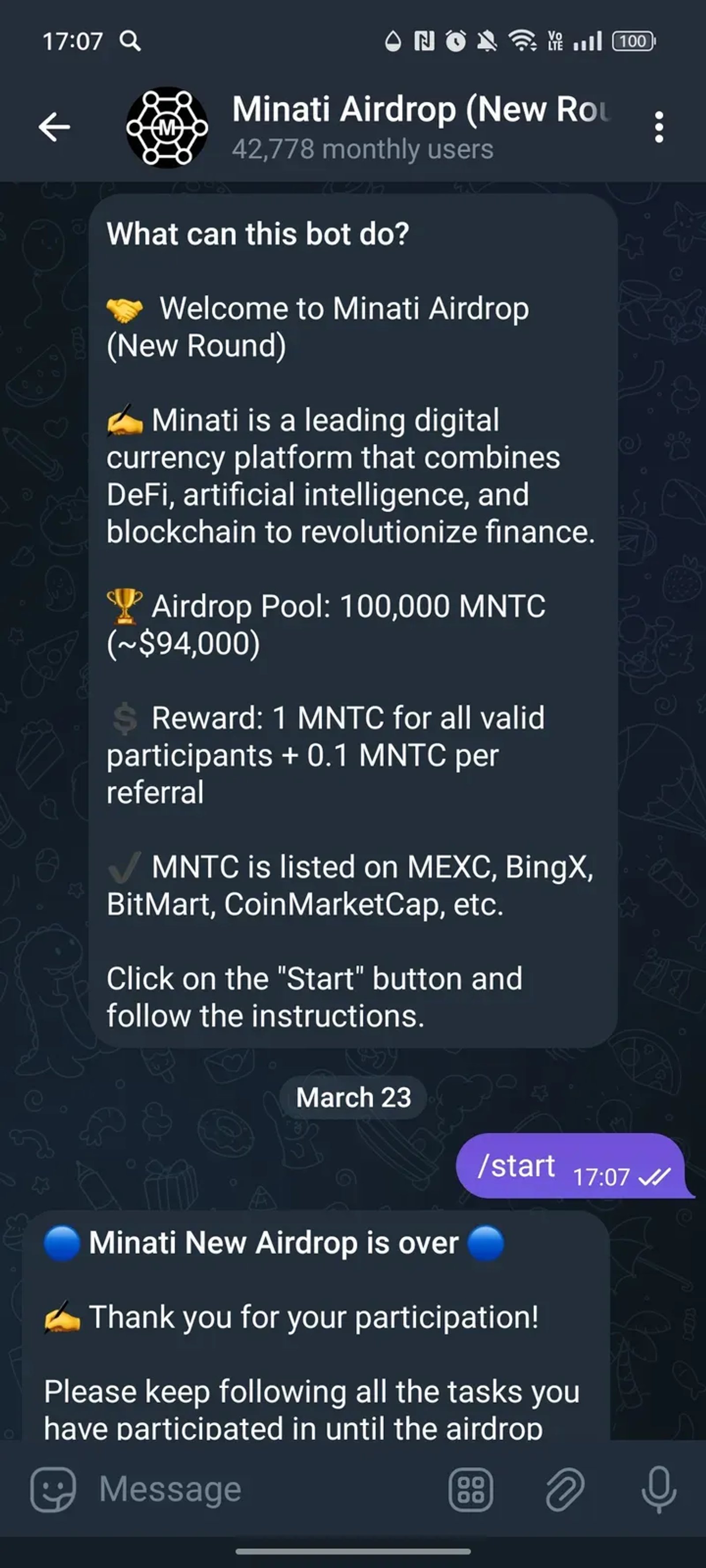 Minati Airdrop (New Round) в Телеграм — скриншот 1