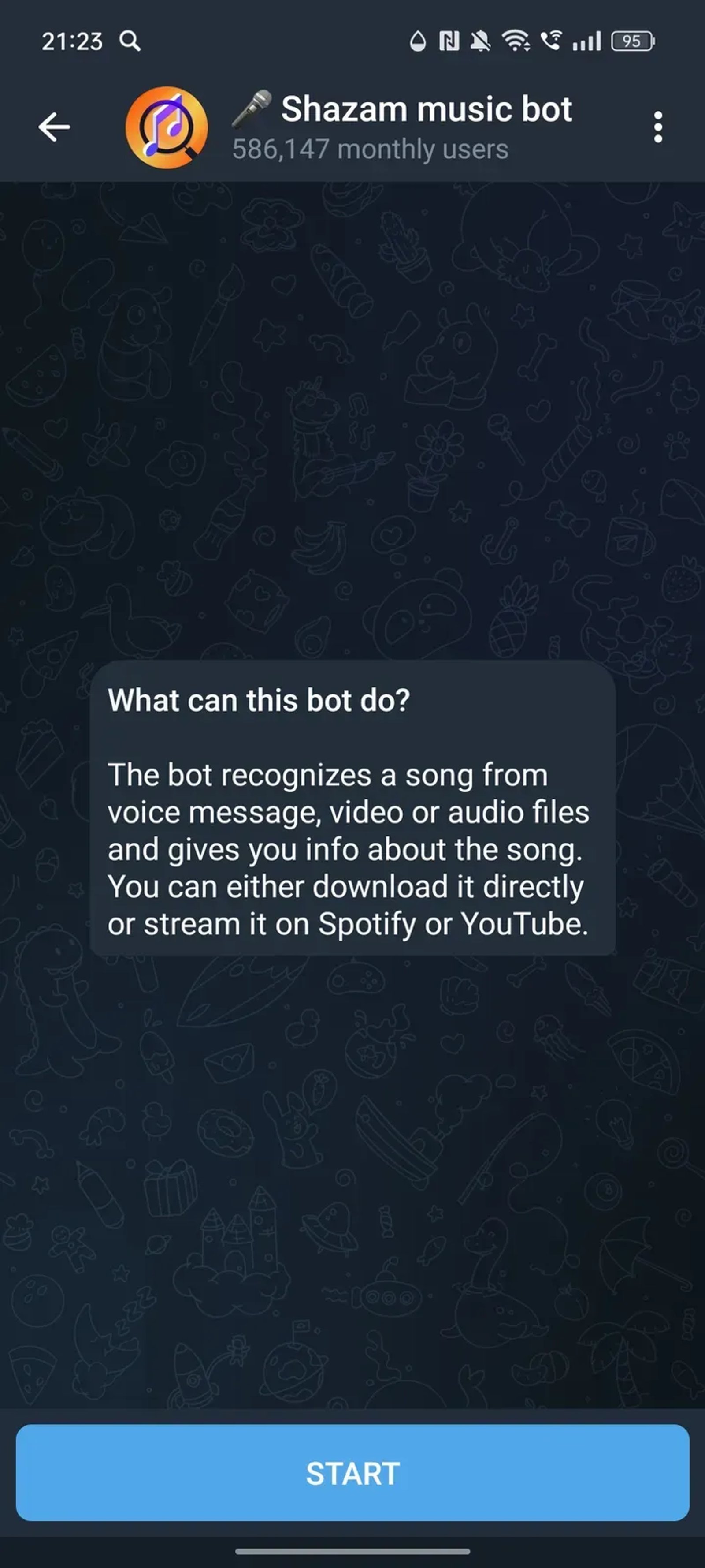 🎤︎ Shazam music bot в Телеграм — скриншот 1