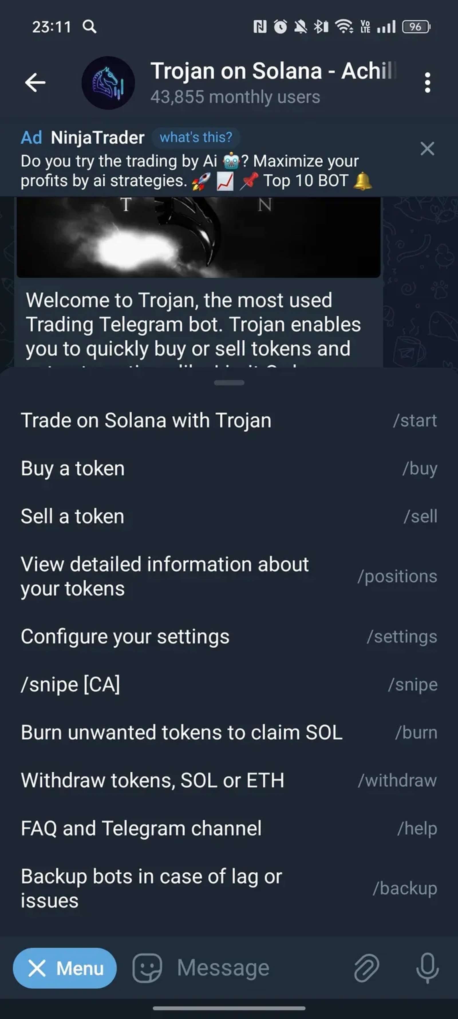 Trojan on Solana - Achilles в Телеграм — скриншот 3