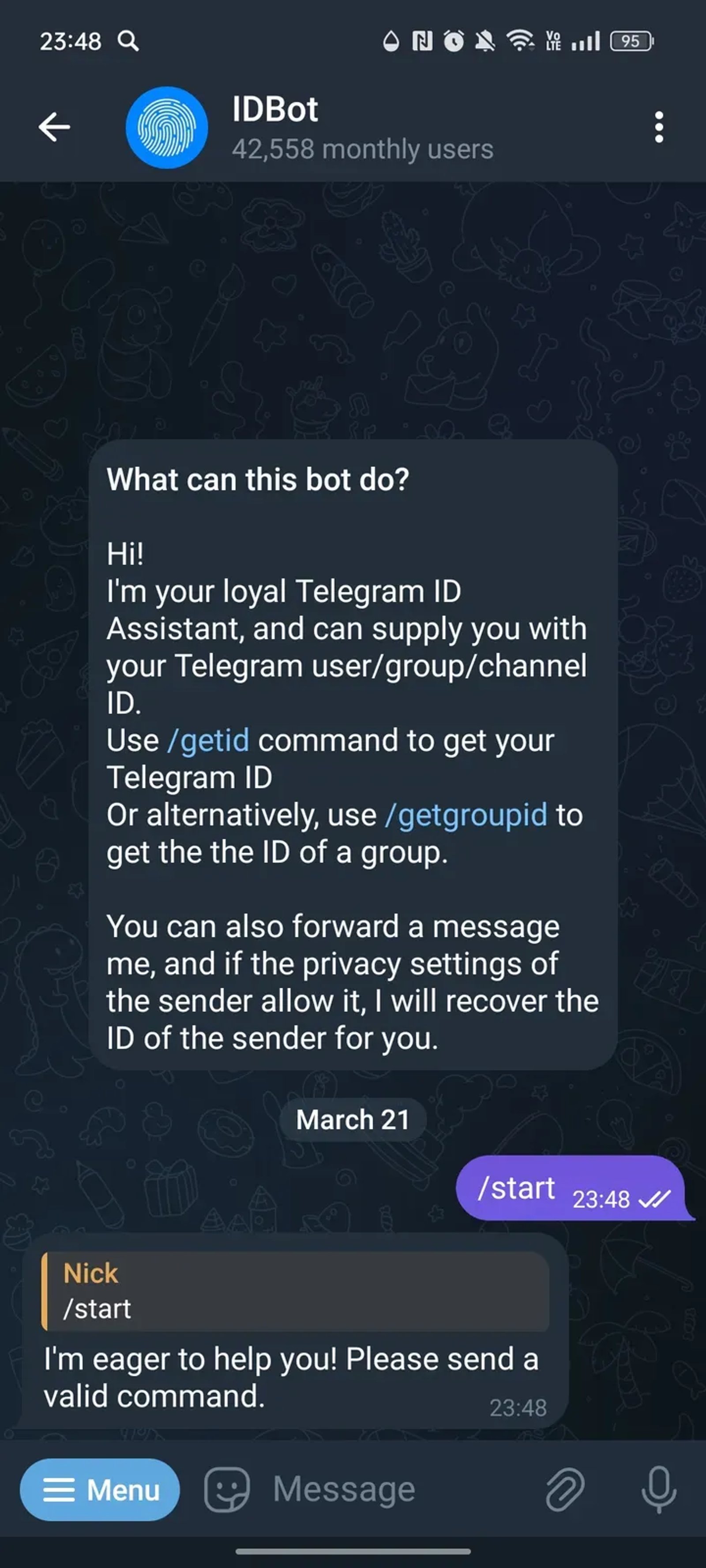 IDBot в Телеграм — скриншот 1