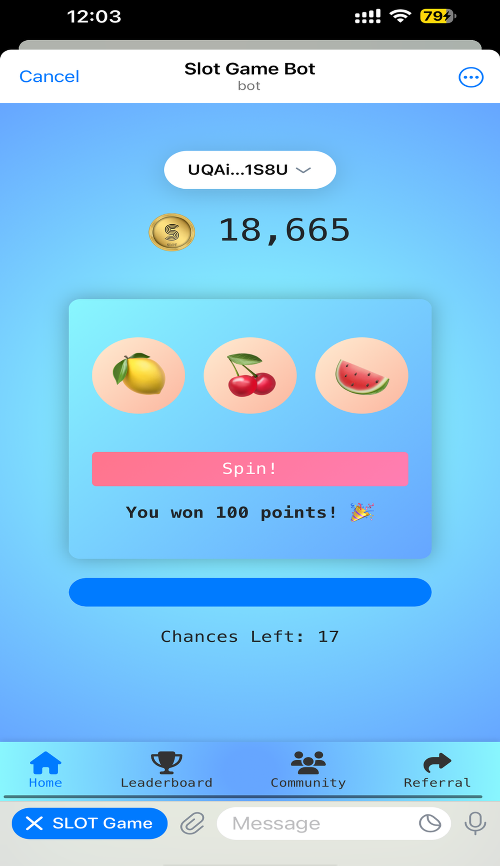 Slot Game в Телеграм — скриншот 1