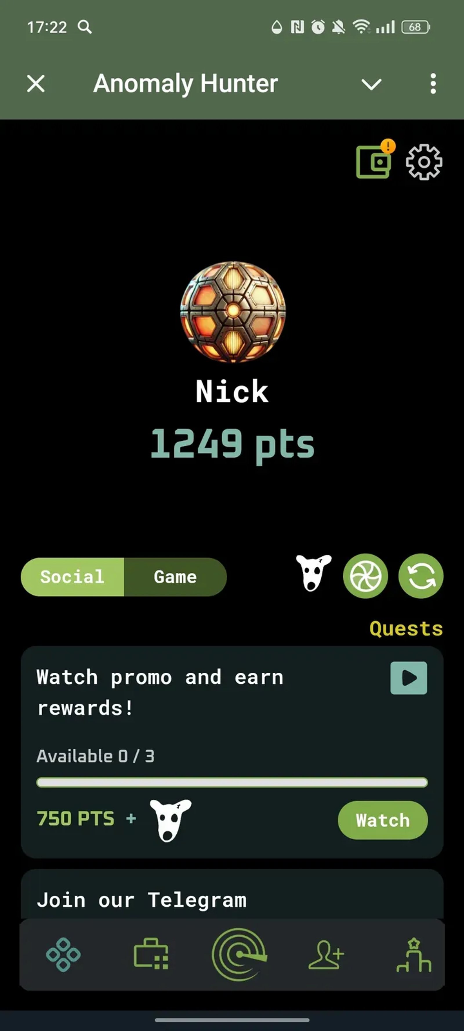 Anomaly Hunter в Телеграм — скриншот 1