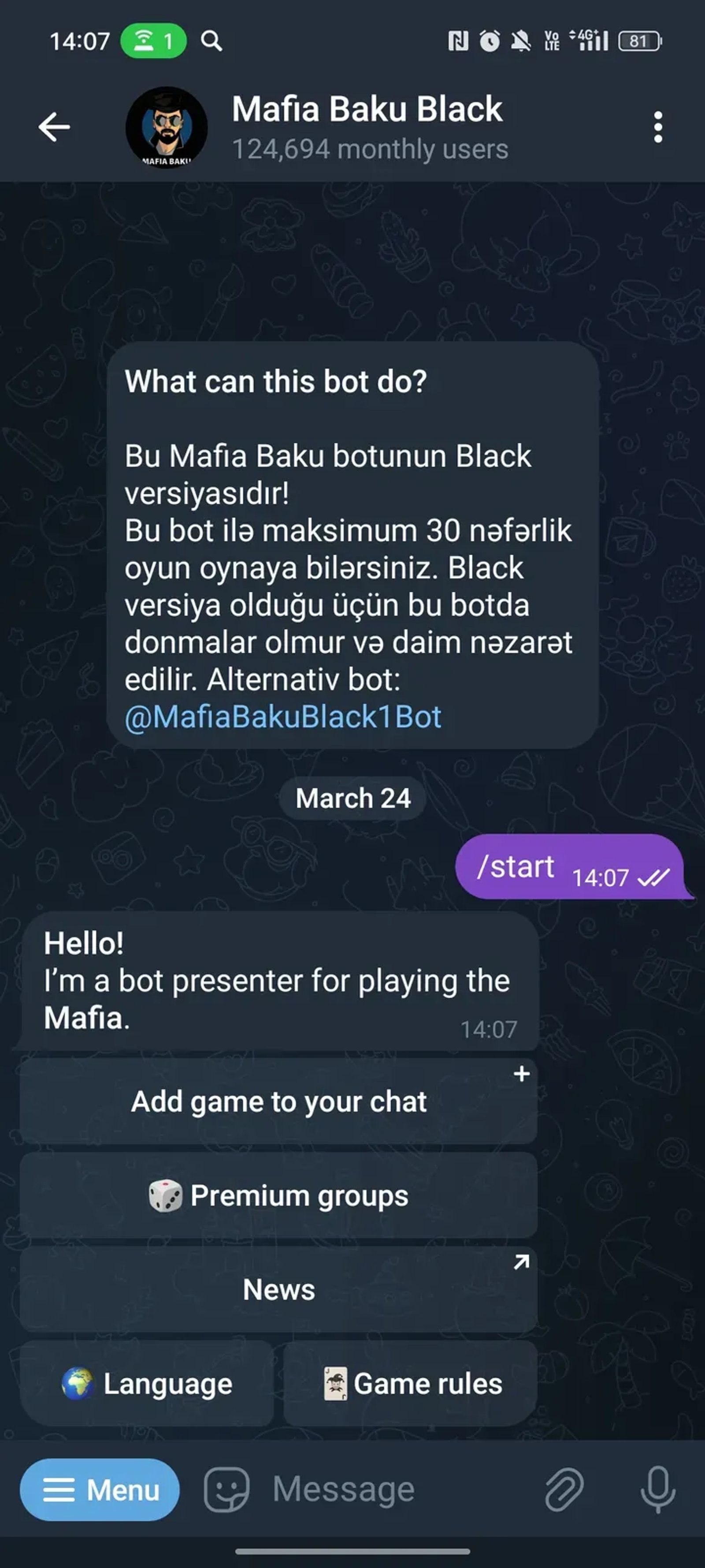 Mafia Baku Black в Телеграм — скриншот 1