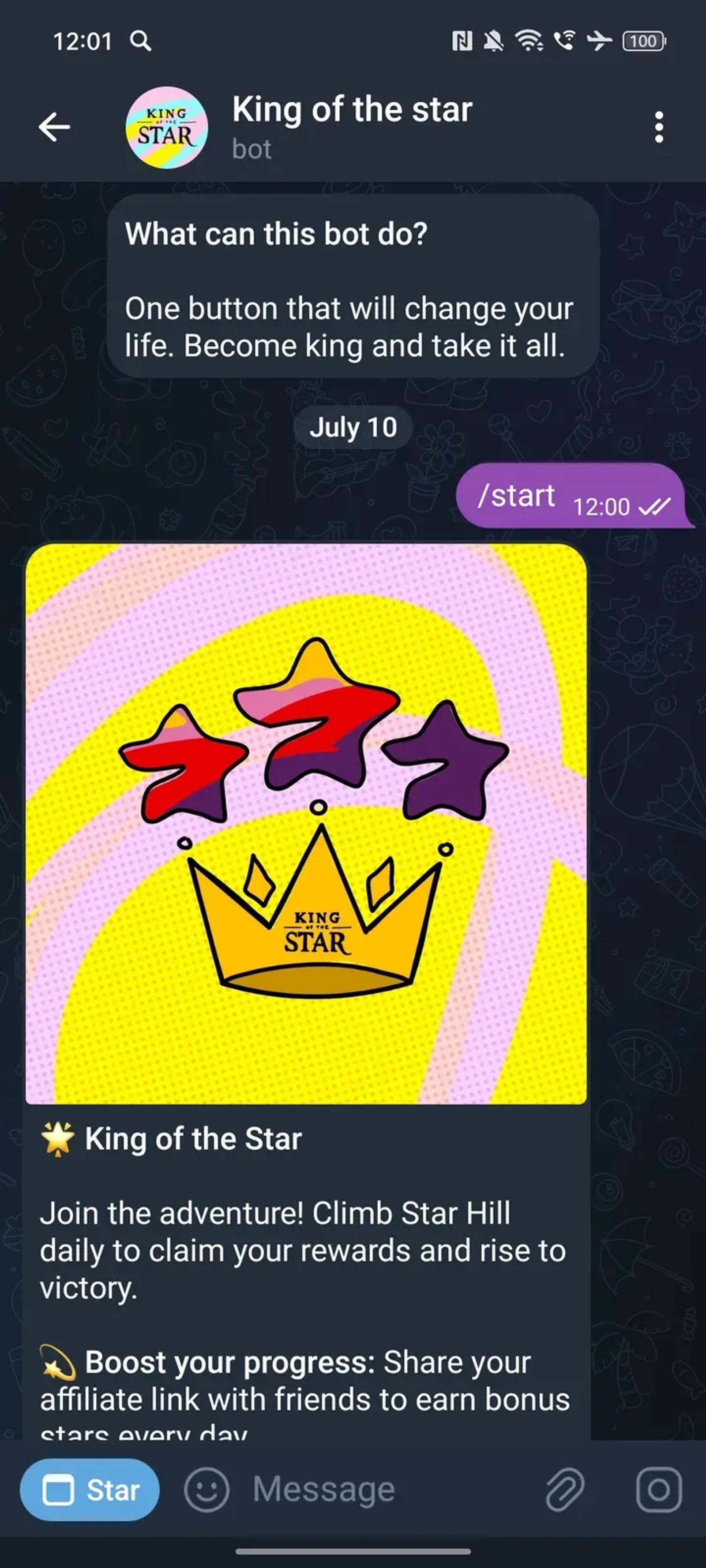King of the star в Телеграм — скриншот 2