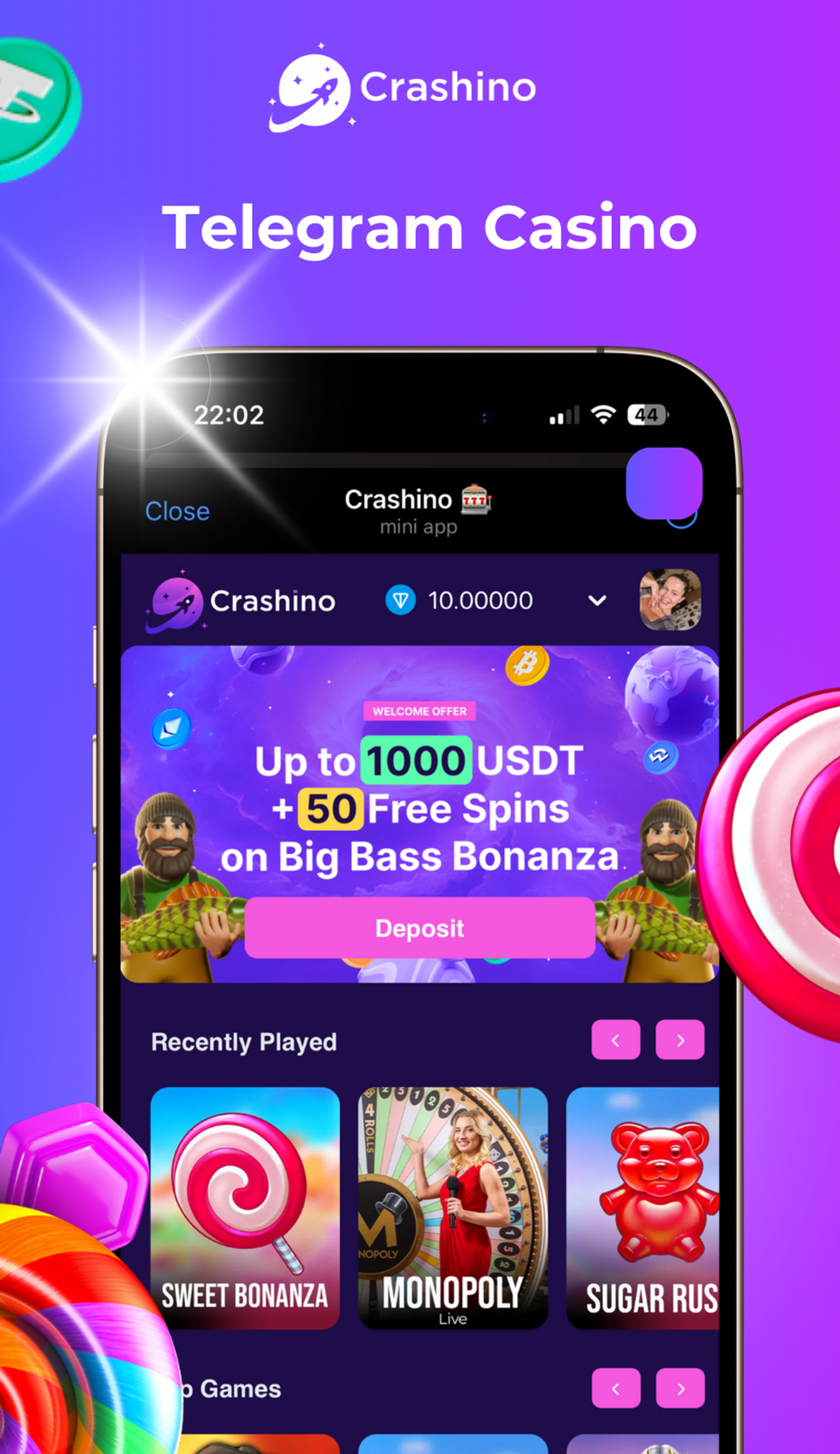 Crashino в Телеграм — скриншот 1