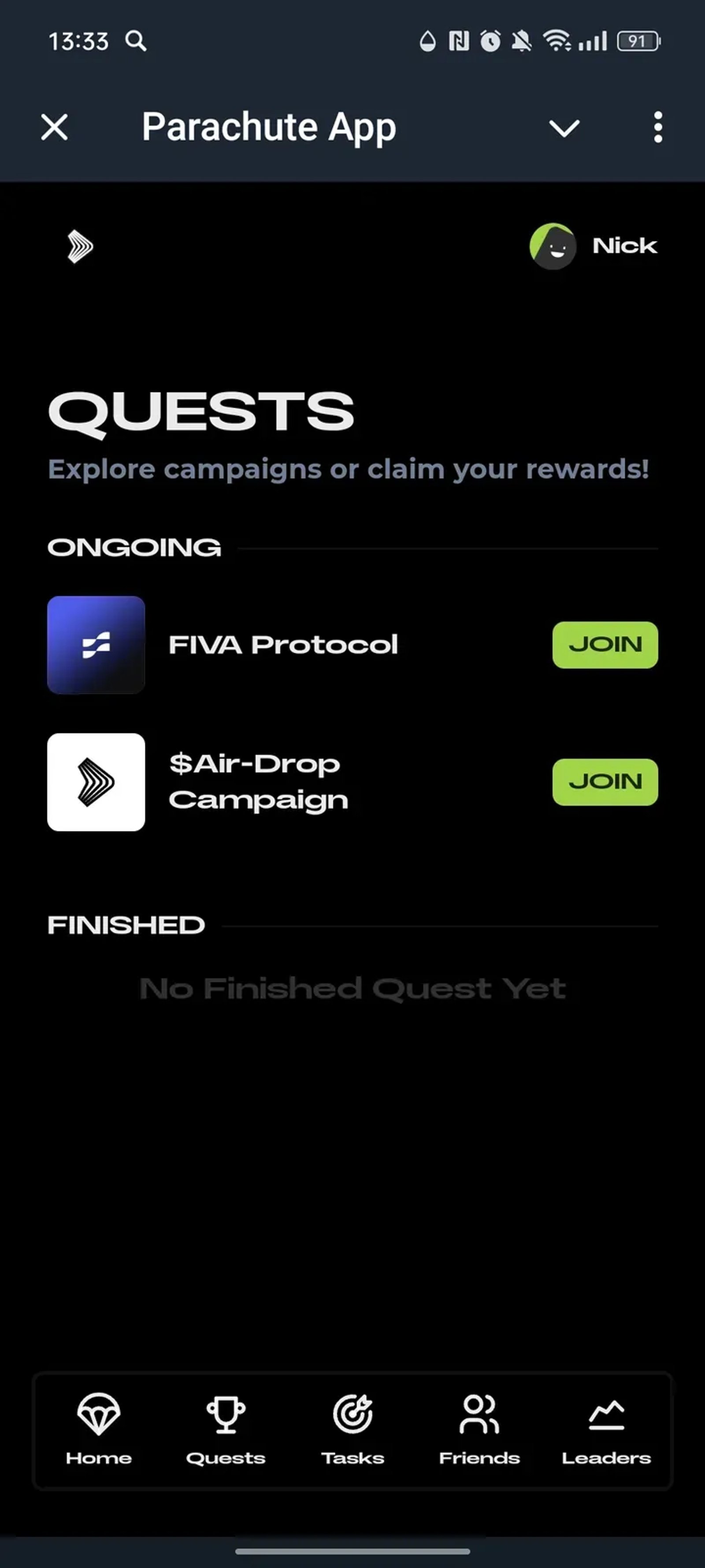 Parachute App в Телеграм — скриншот 1