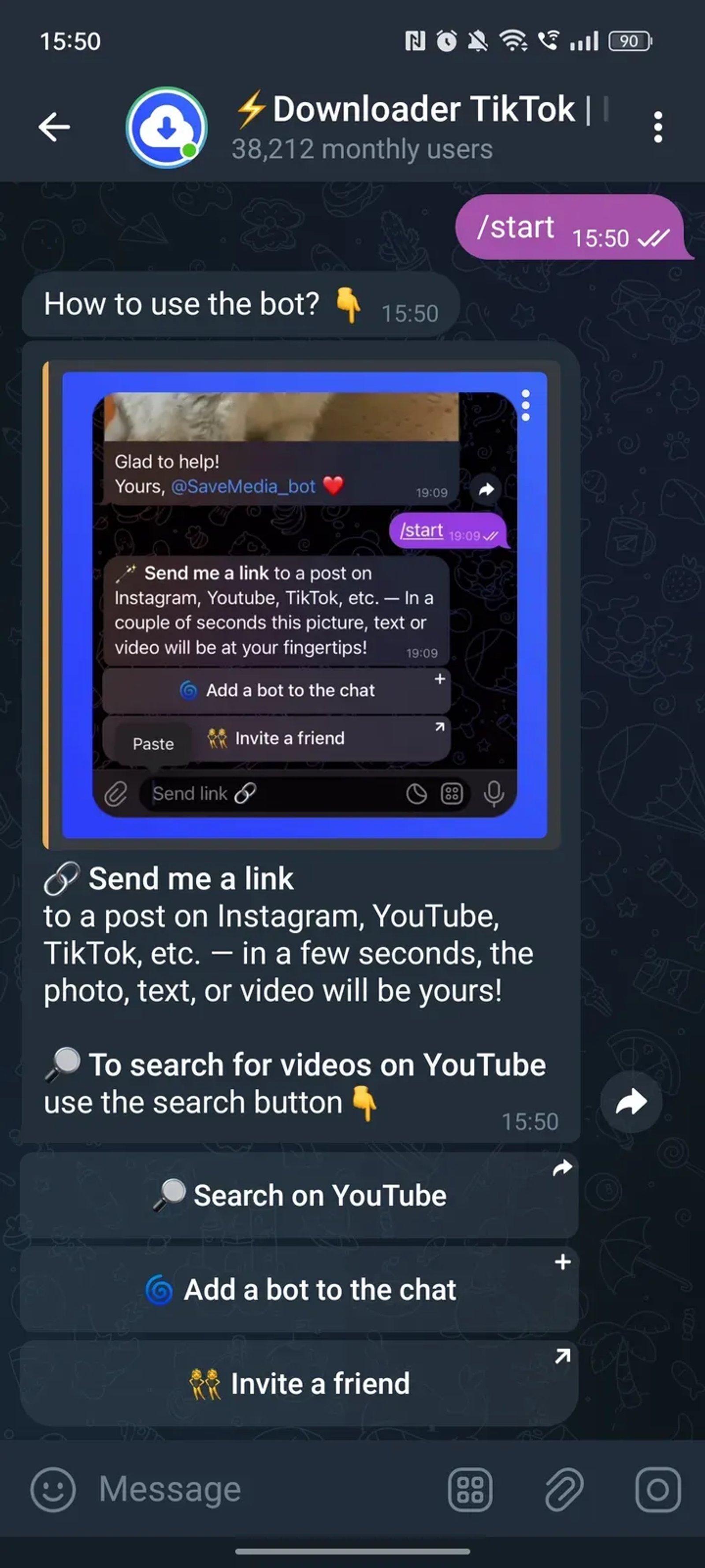 ⚡️Downloader TikTok | Instagram | YouTube в Телеграм — скриншот 2