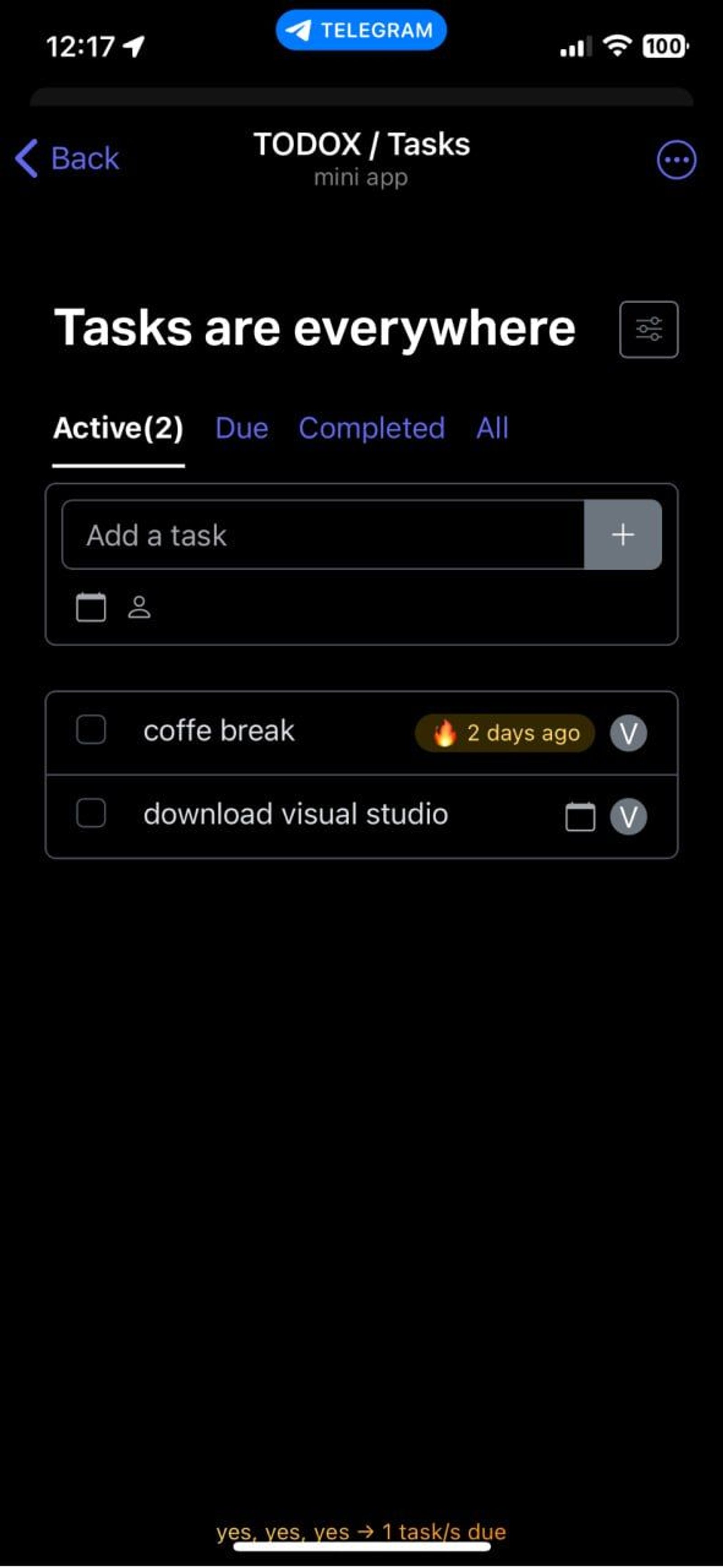 TODOX / Tasks в Телеграм — скриншот 2