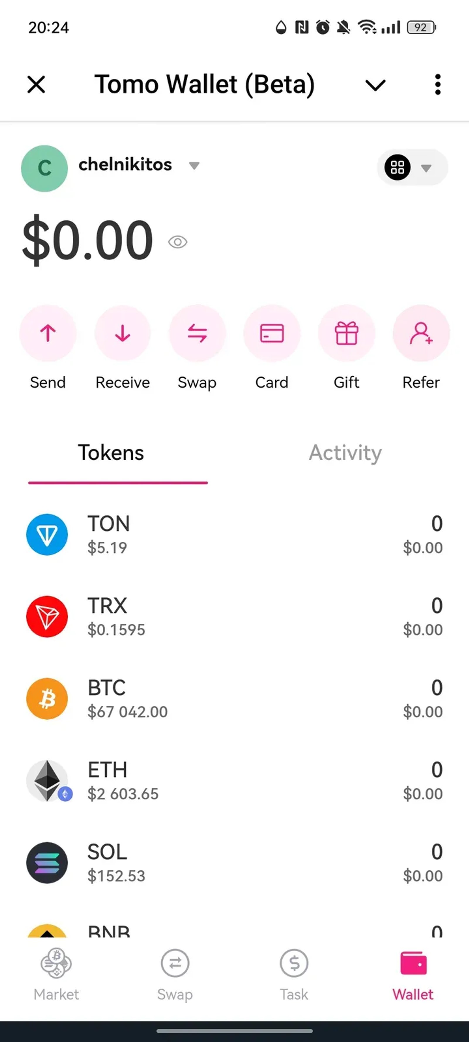 Tomo Wallet (Beta) в Телеграм — скриншот 4