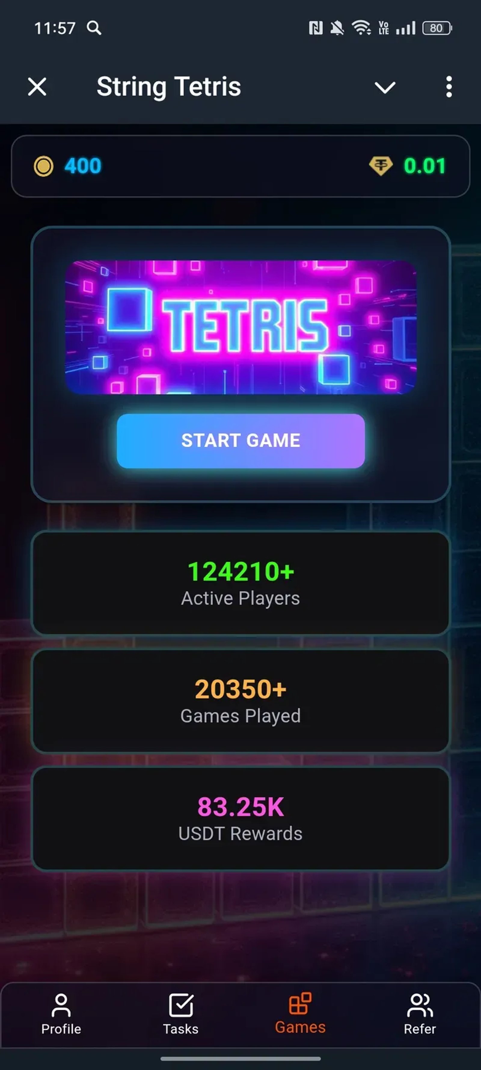 String Tetris в Телеграм — скриншот 1