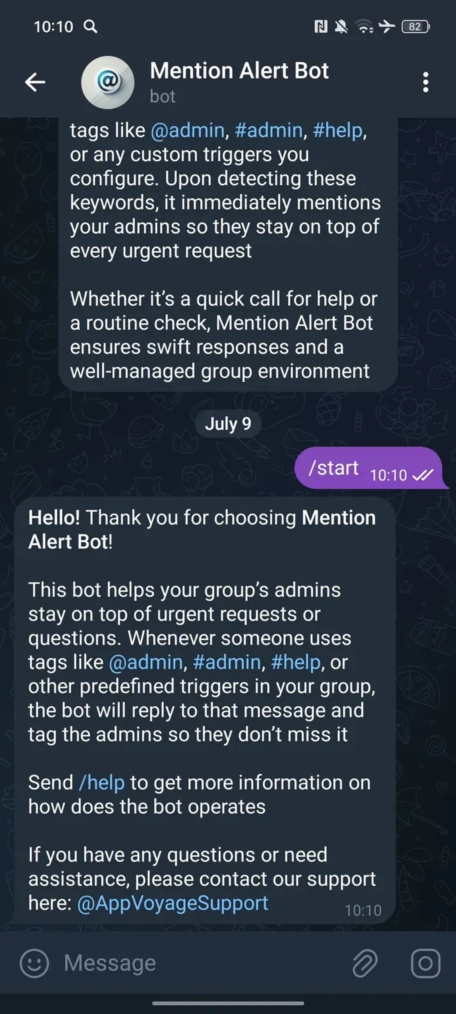 Mention Alert Bot в Телеграм — скриншот 2