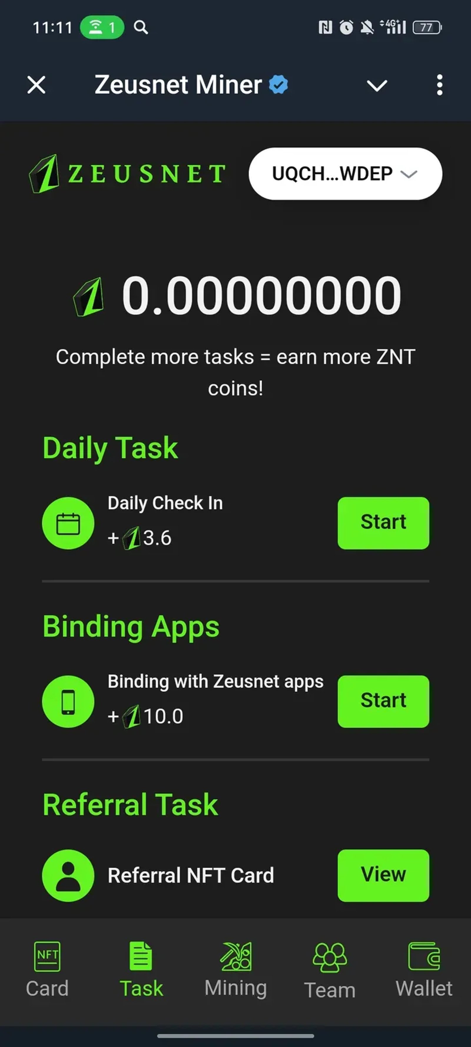 Zeusnet Miner в Телеграм — скриншот 2